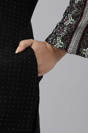 Black Floral Printed Straight Winter Plus Size kurta - Image 9