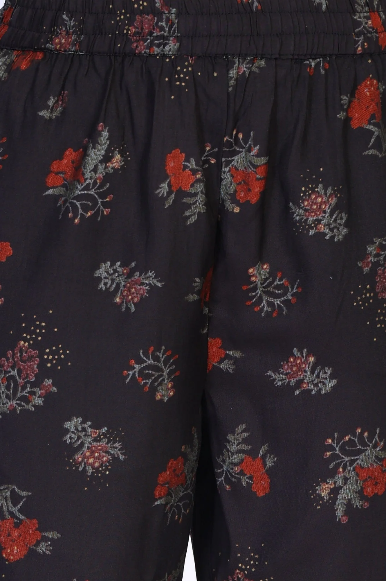 Black Floral Printed Tape Detail A Line Crape Kurta with Pant and Dupatta Set - Image 6
