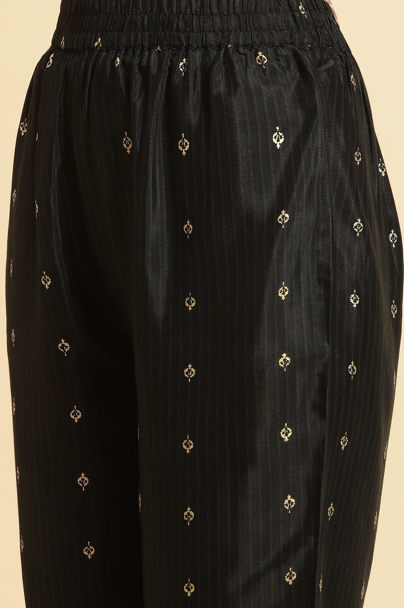 Black Kurta, Pants and Dupatta Festive Set - Image 9