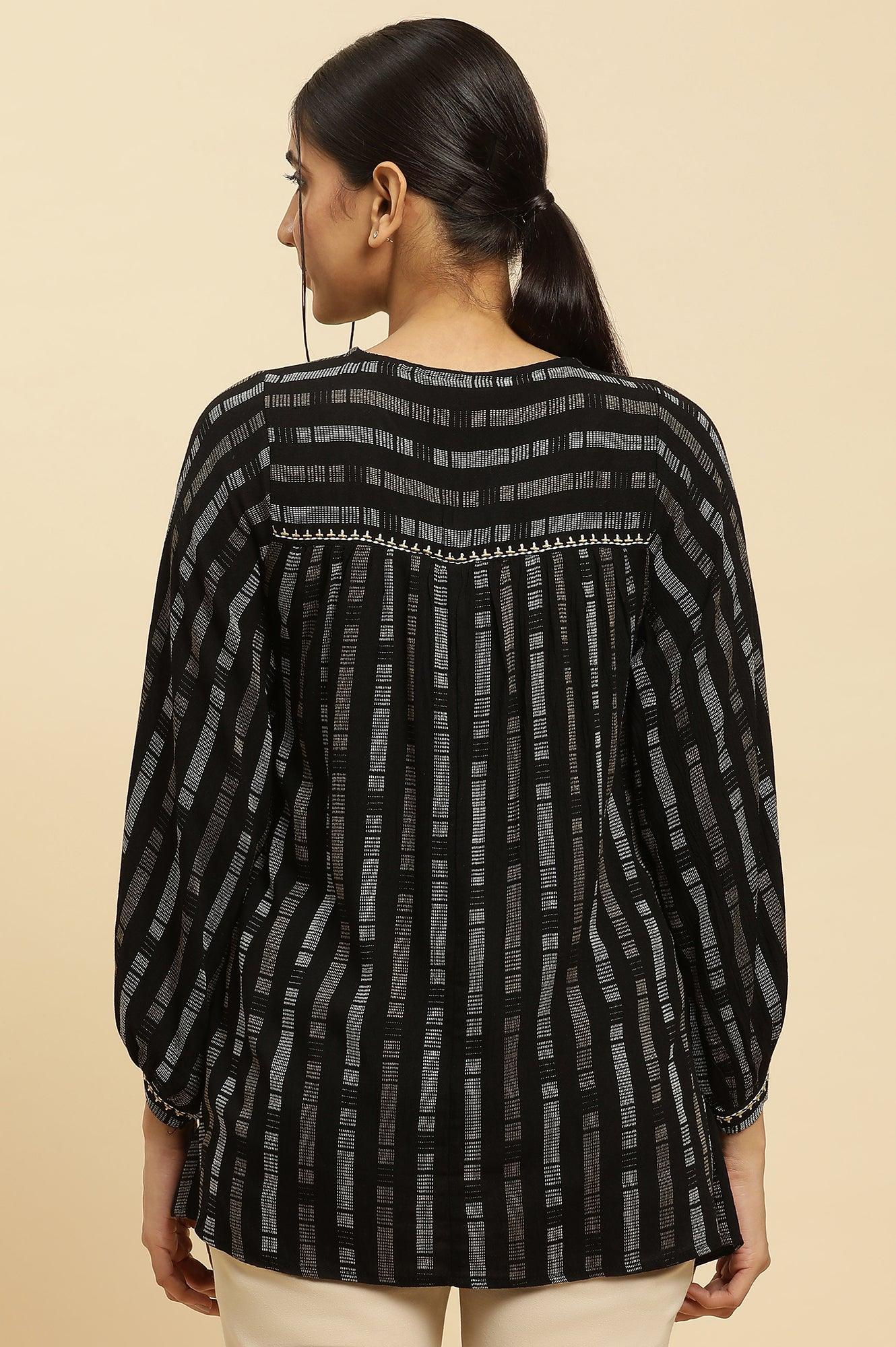 Black Gathered Top With Embroidery - Image 4
