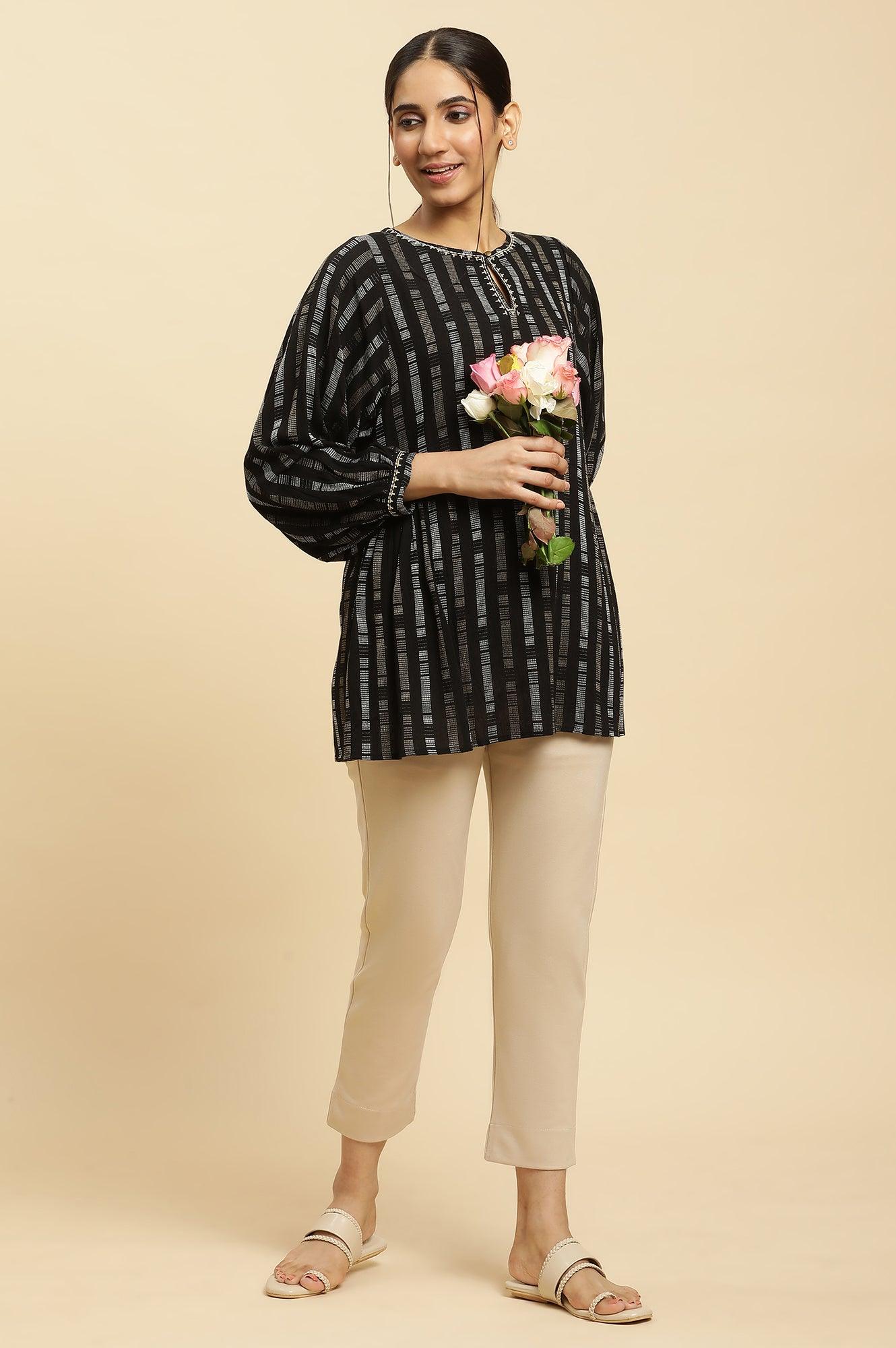 Black Gathered Top With Embroidery - Image 5