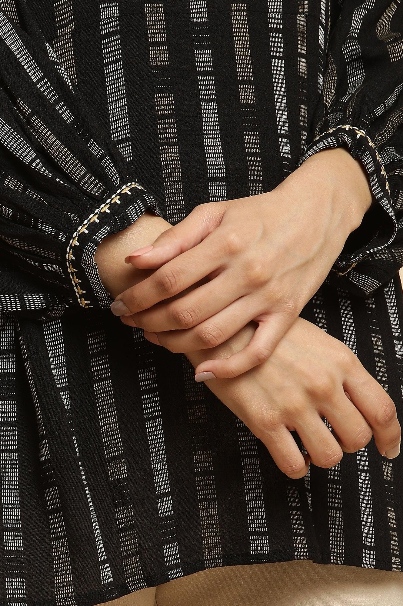 Black Gathered Top With Embroidery - Image 8