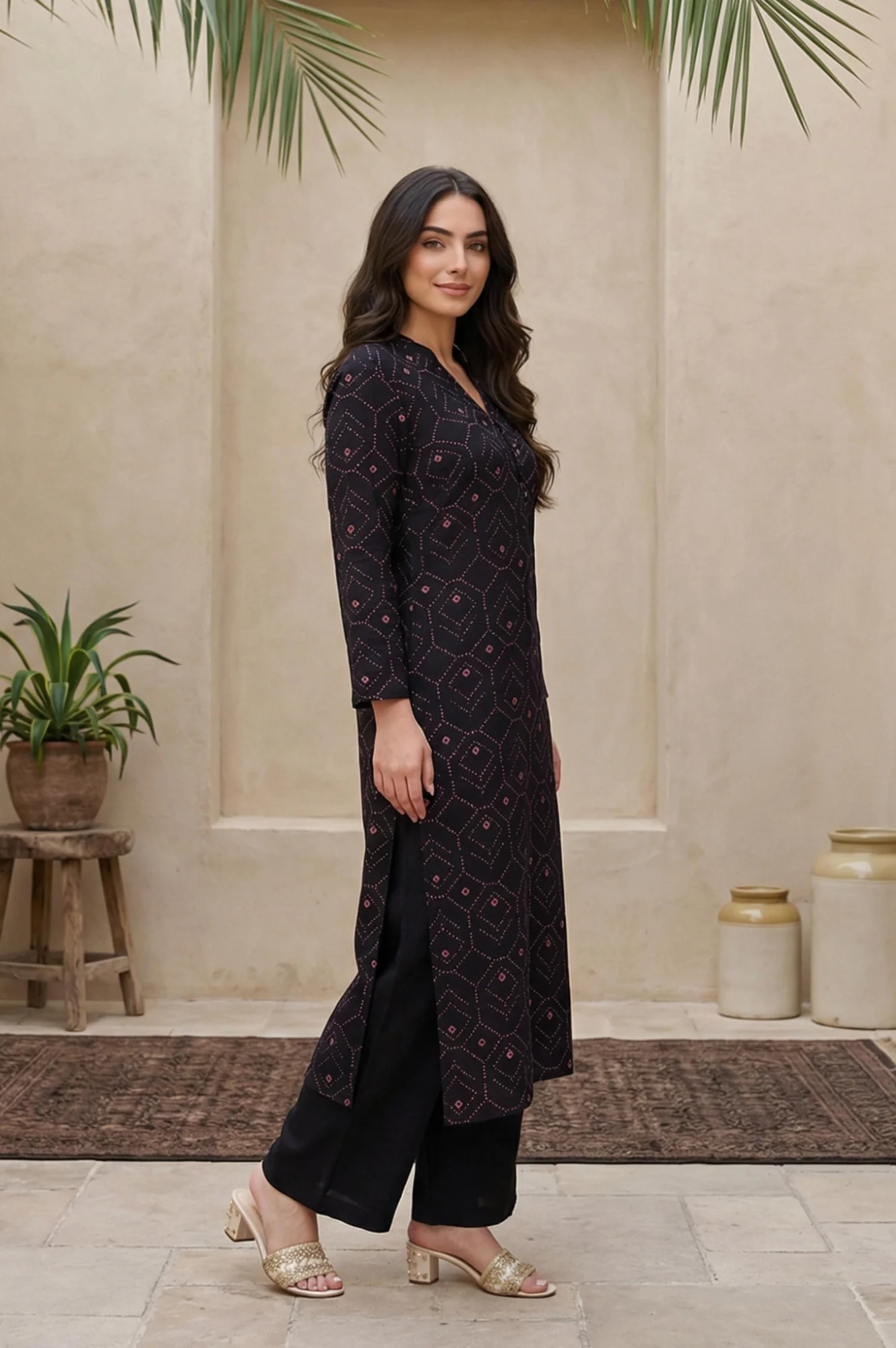 Black Geometric Printed Rayon Straight Kurta - Image 5