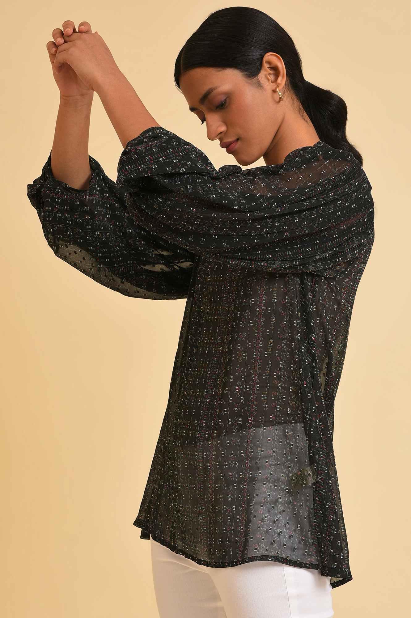 Black Georgette Textured Top - Image 3