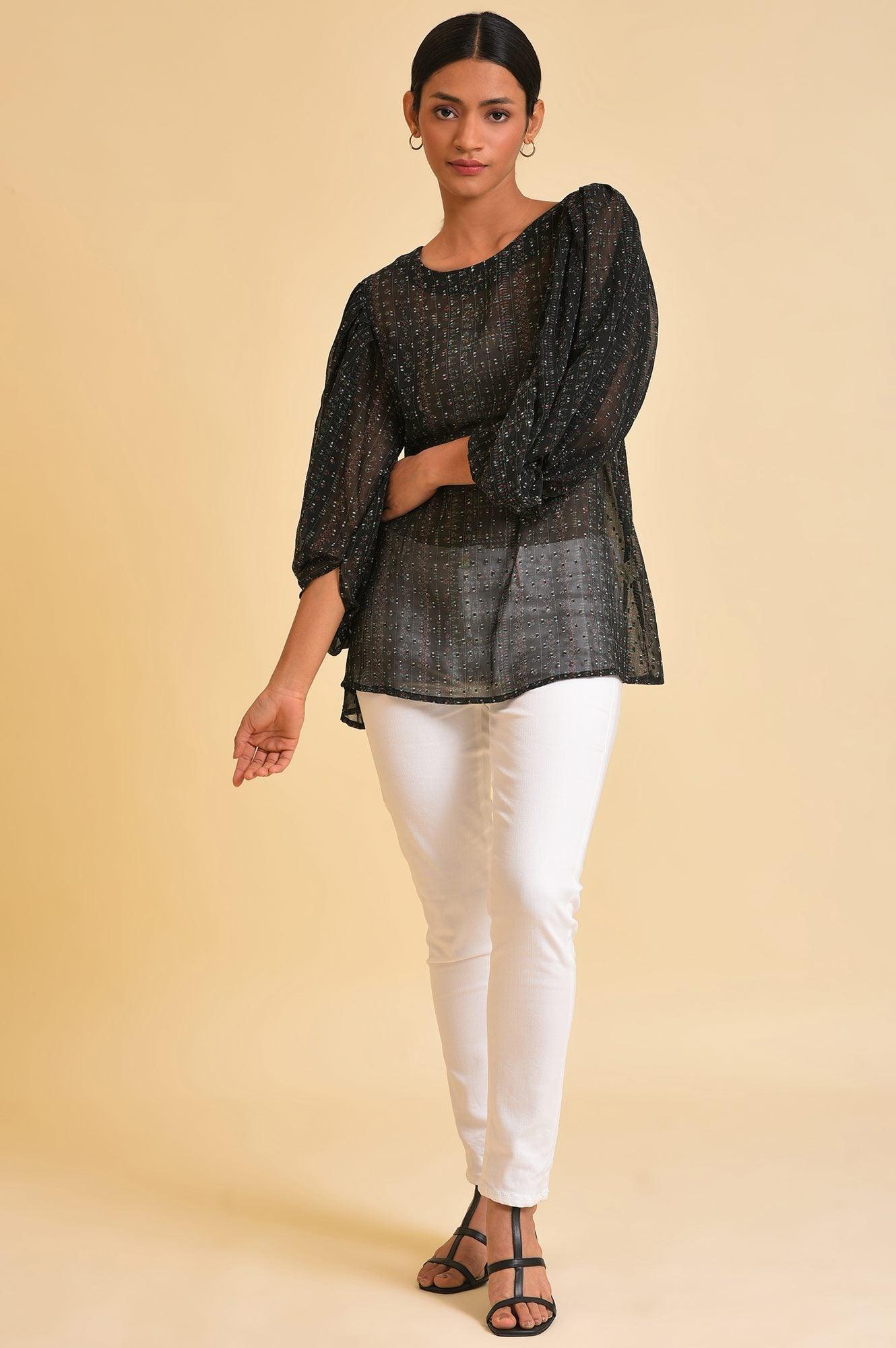 Black Georgette Textured Top - Image 6