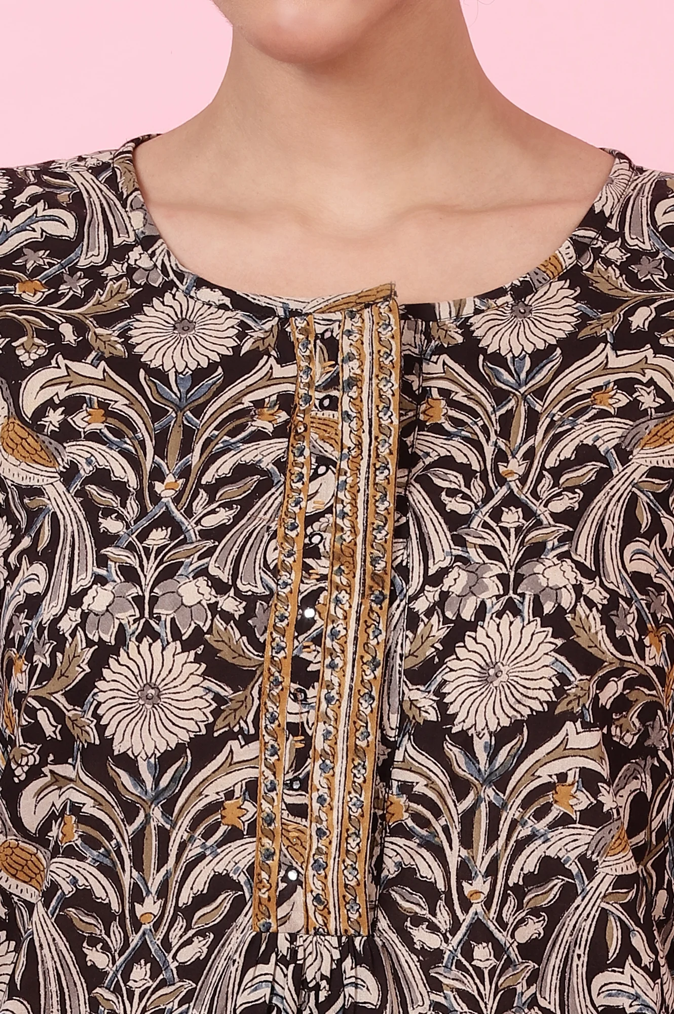 Black Handblock Print kalamkari Top in Soft Cotton - Image 4