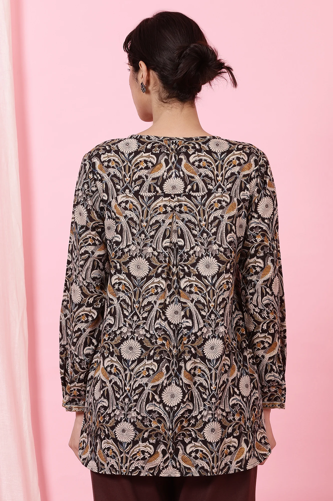 Black Handblock Print kalamkari Top in Soft Cotton - Image 6