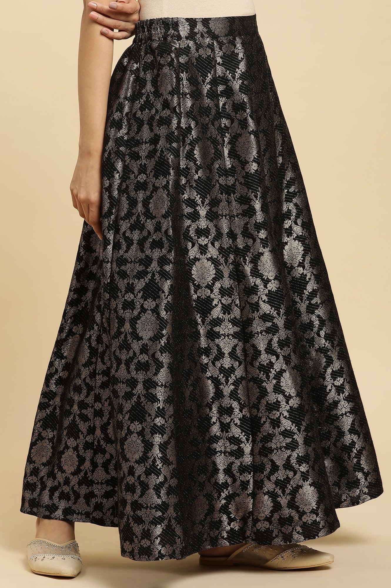 Black Jacquard Flared Skirt - Image 2