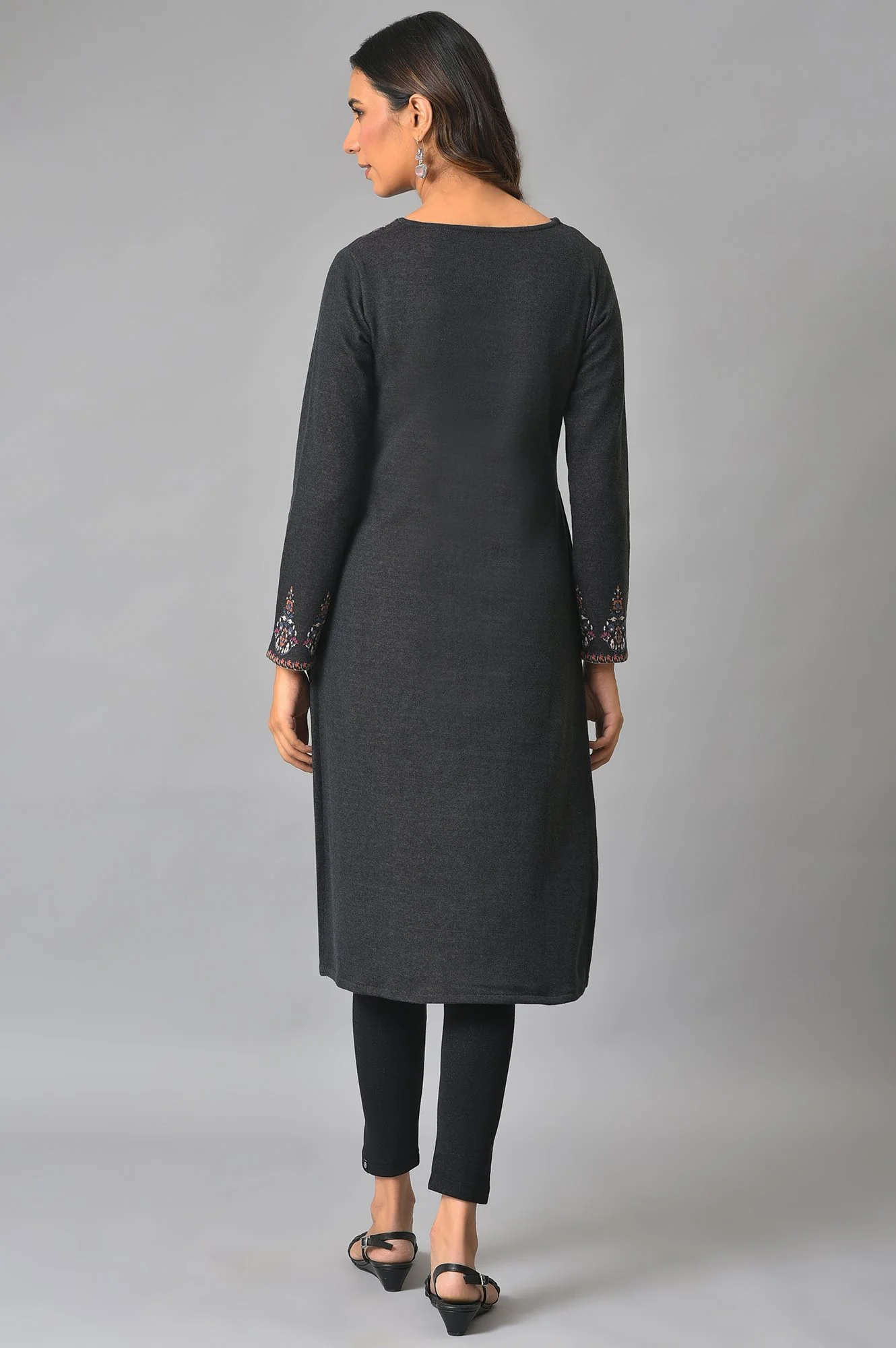 Black Jacquard Winter kurta - Image 2