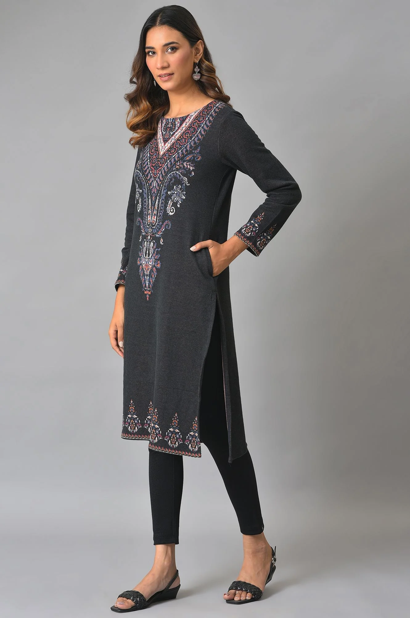 Black Jacquard Winter kurta - Image 3