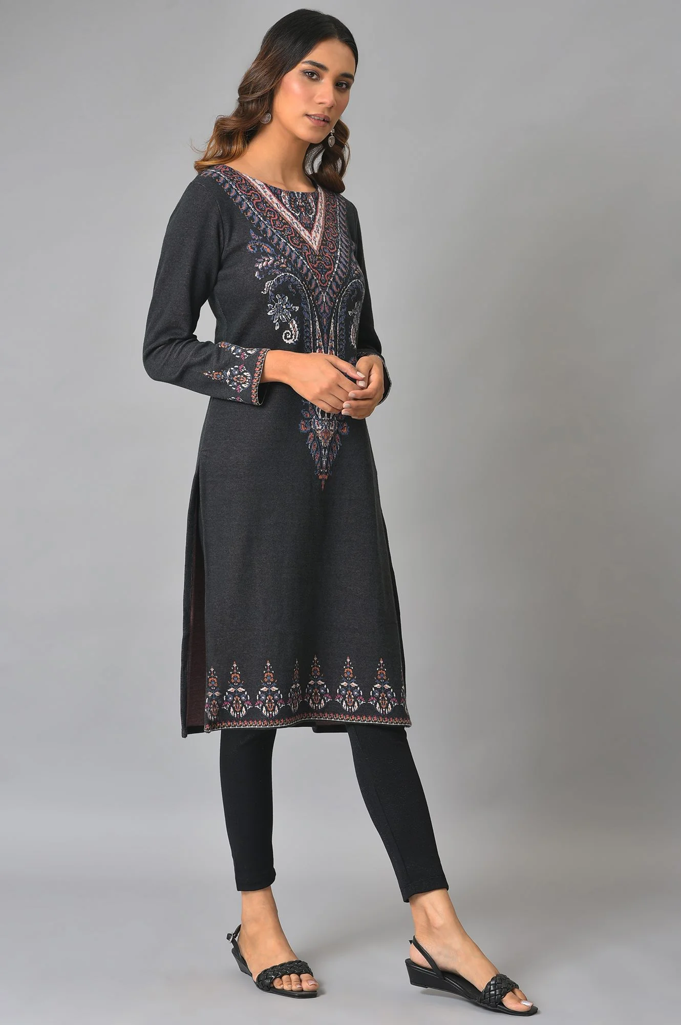Black Jacquard Winter kurta - Image 4