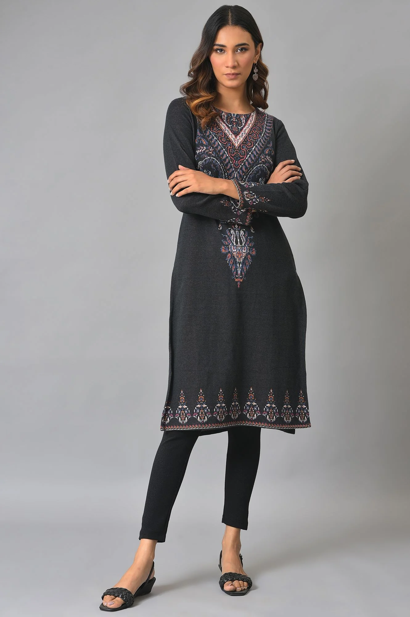 Black Jacquard Winter kurta - Image 6