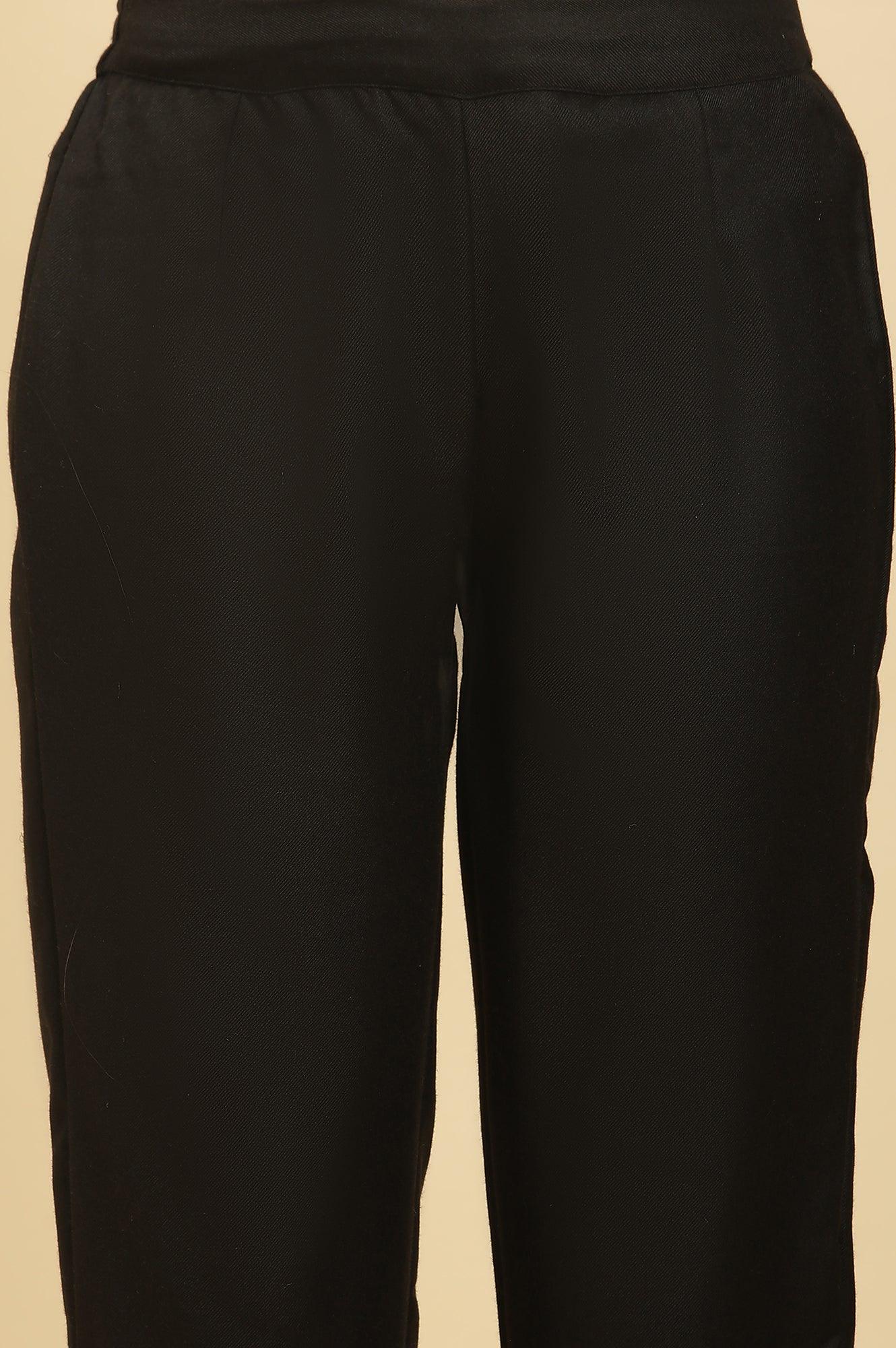 Black Jacquard Winter Kurta, Pants And Dupatta Set - Image 8