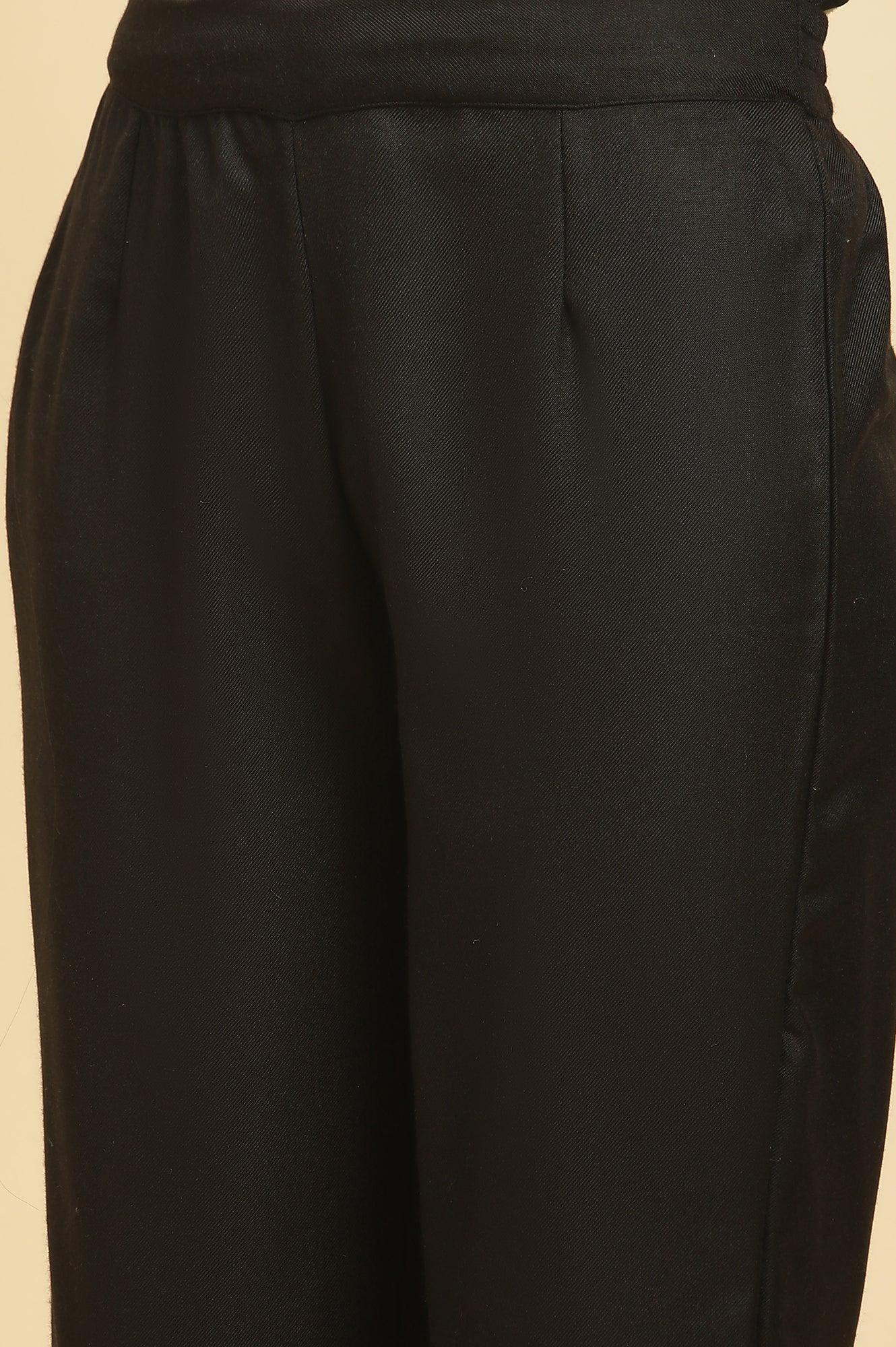 Black Jacquard Winter Kurta, Pants And Dupatta Set - Image 9