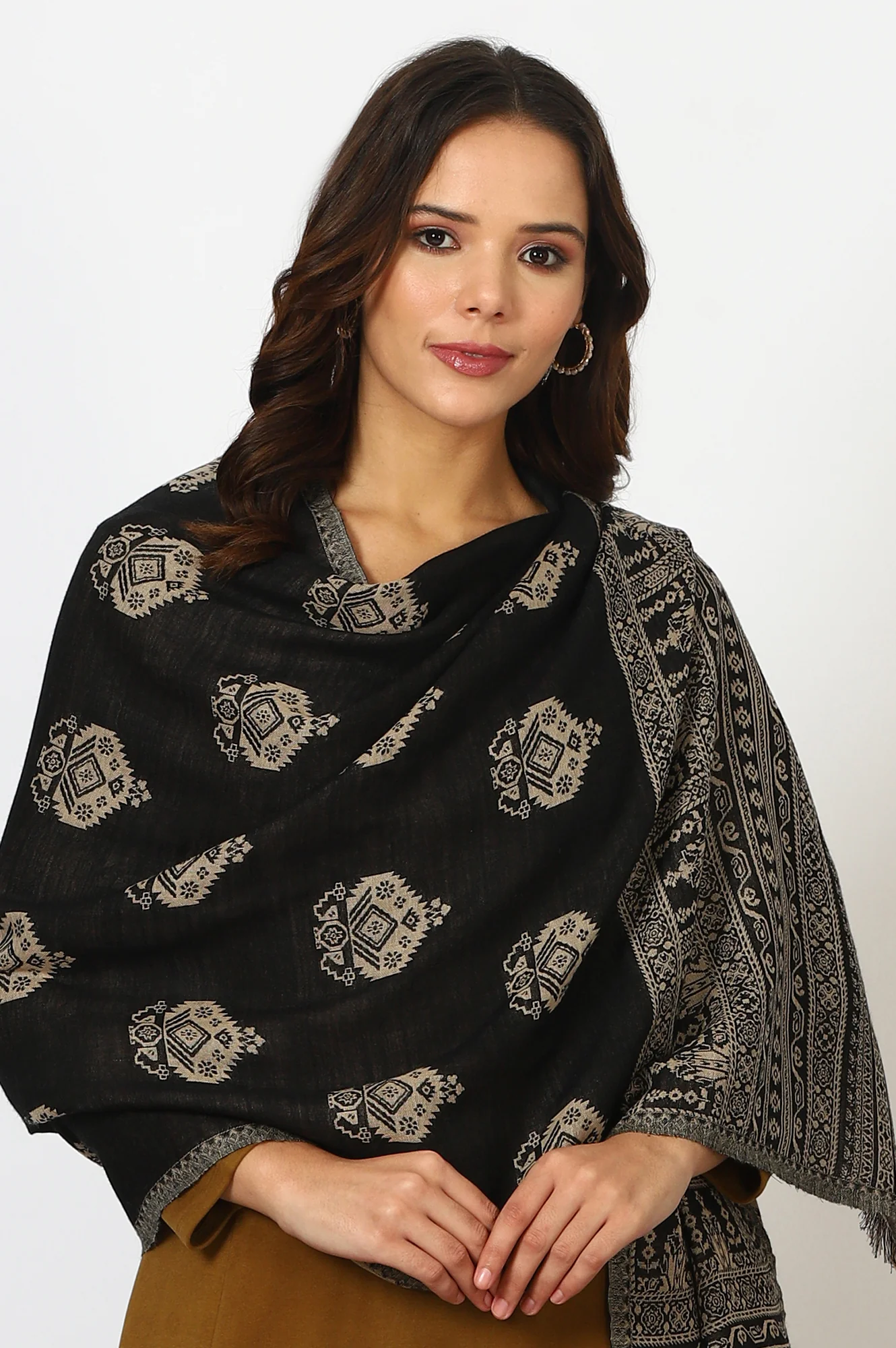 Black Jacquard Winter Shawls