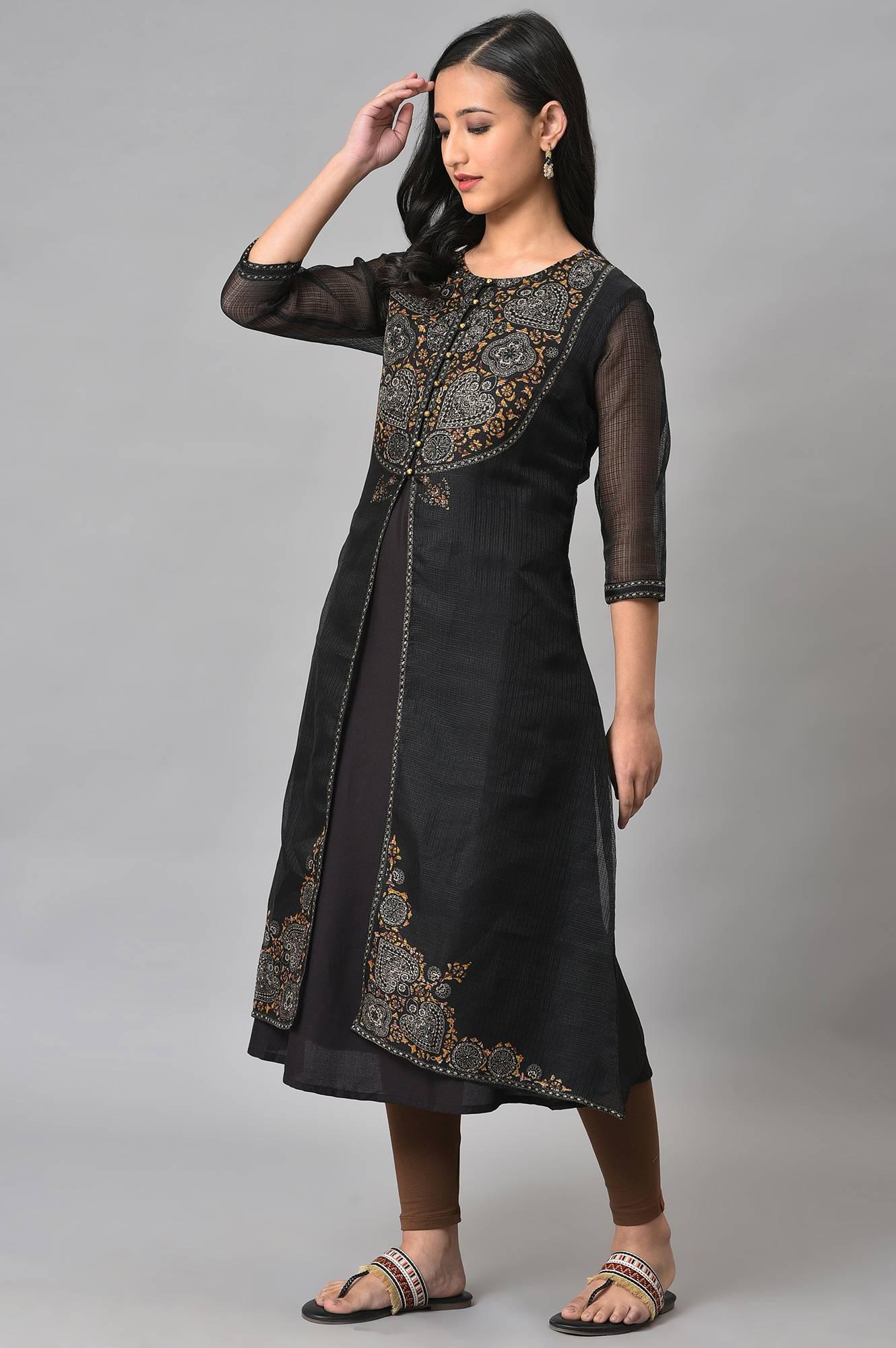 Black Kota Jacket With Solid Sleeveless kurta - Image 3