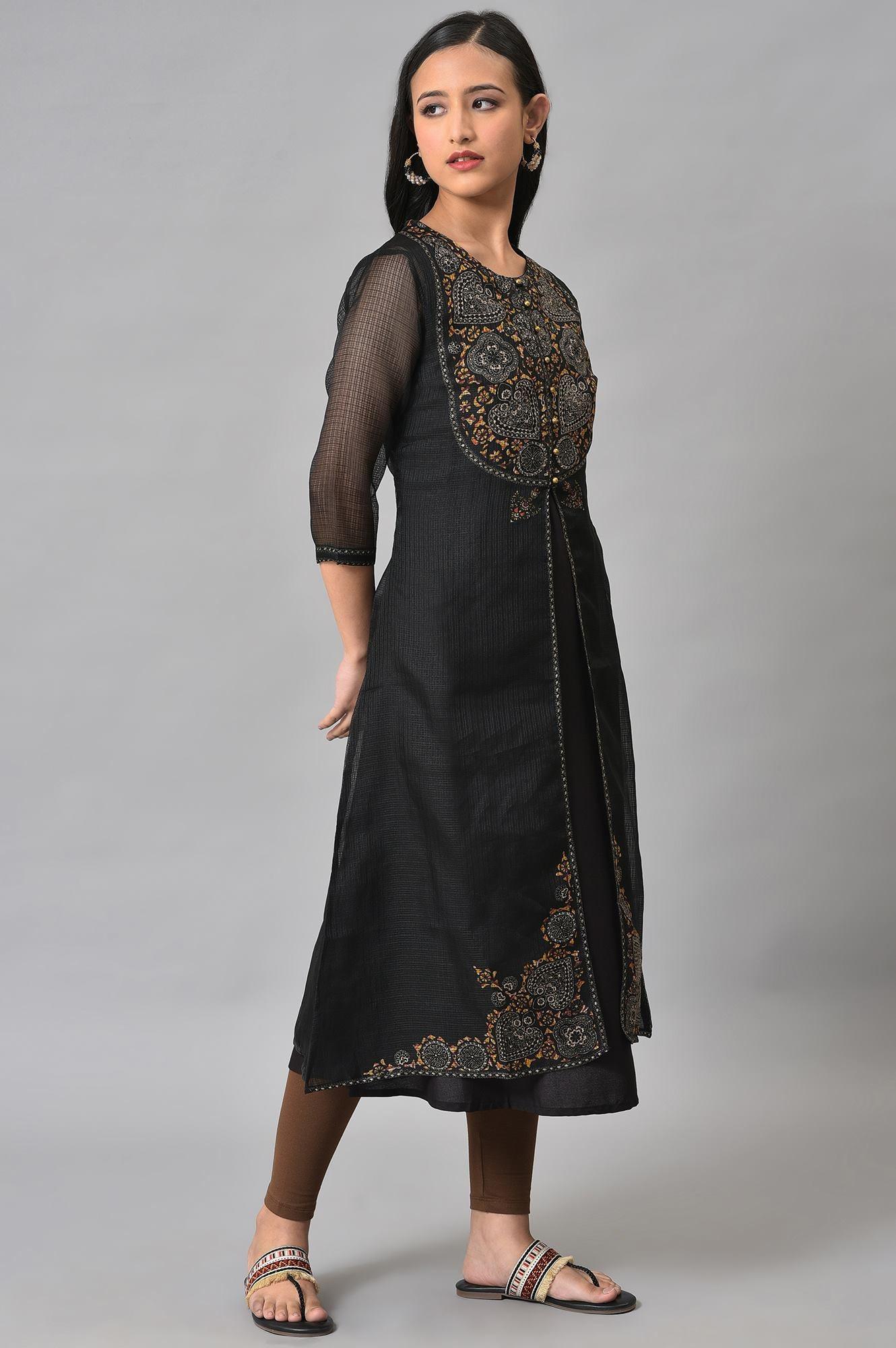 Black Kota Jacket With Solid Sleeveless kurta - Image 4