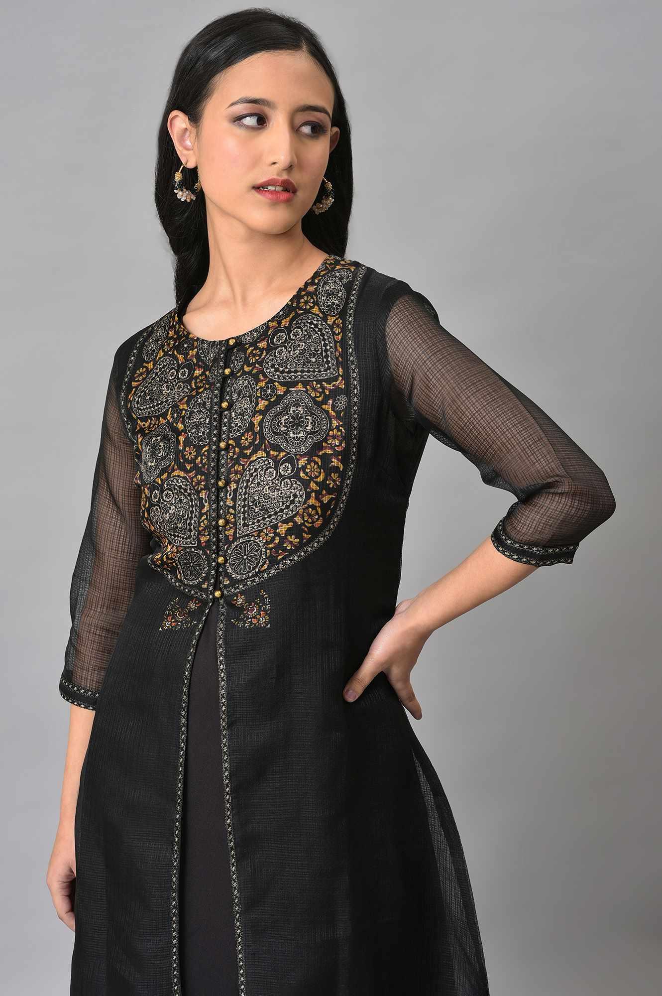 Black Kota Jacket With Solid Sleeveless kurta - Image 5