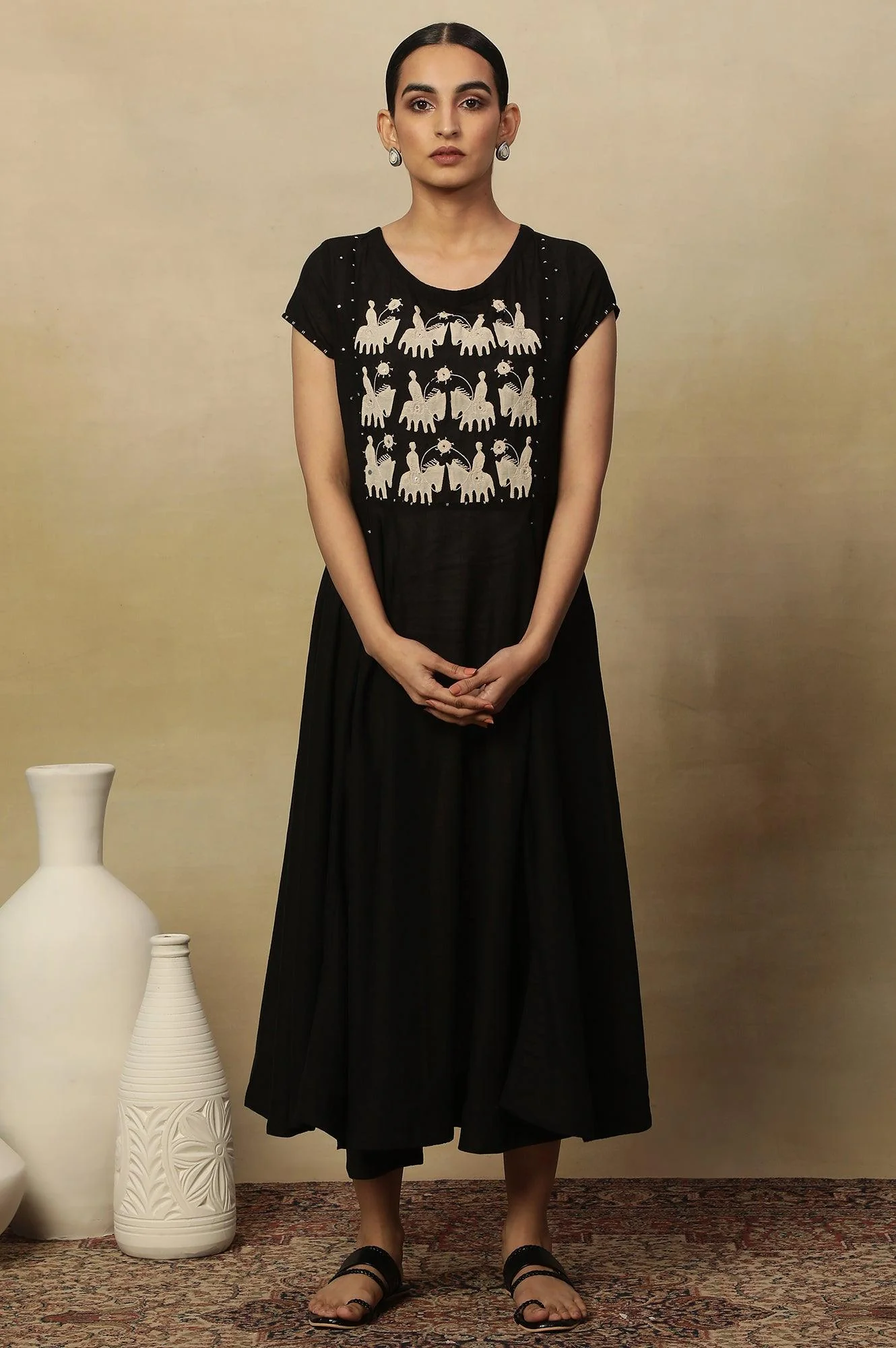 Black Modal Flax Applique  Dress - Image 2