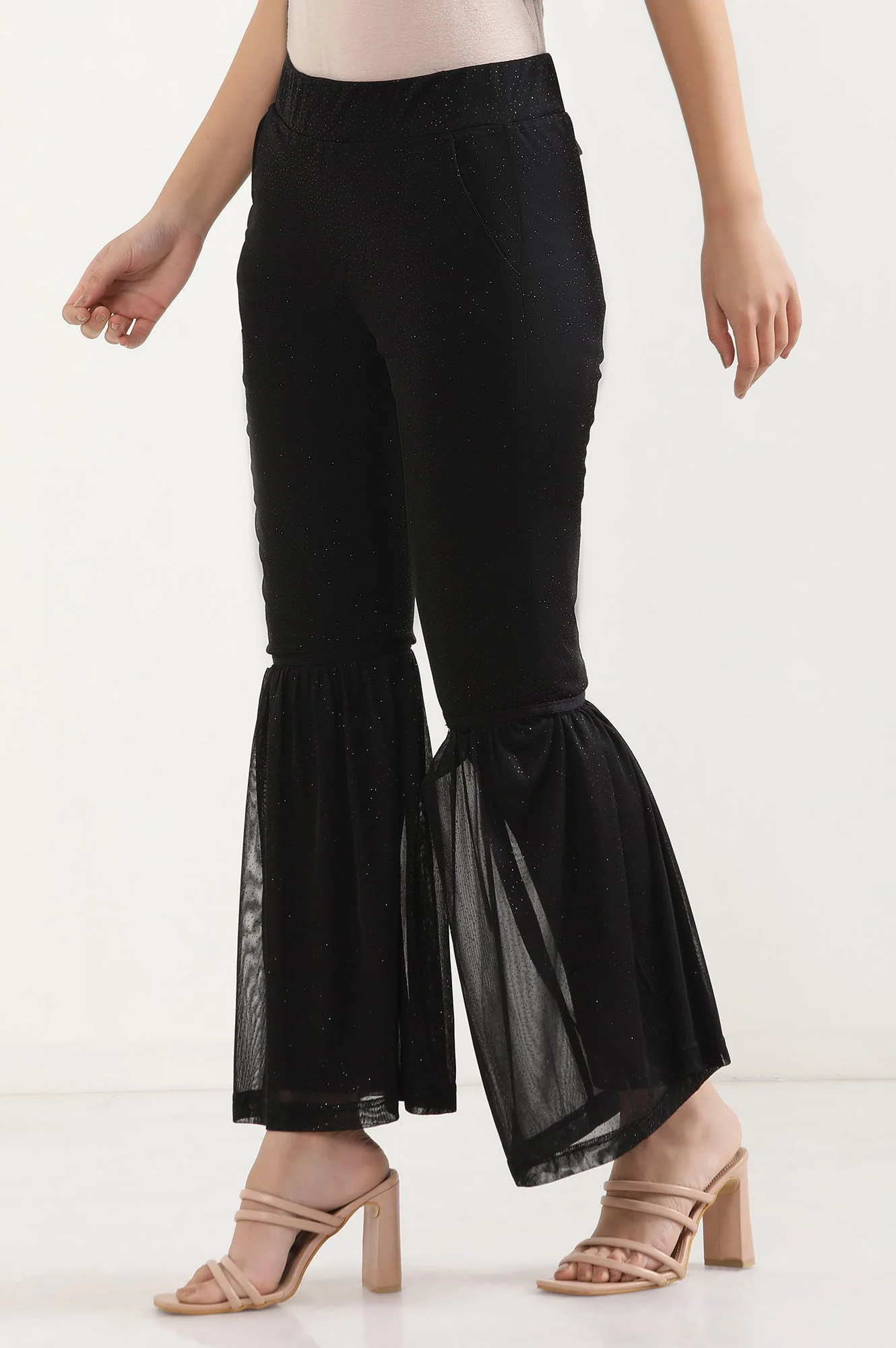 Black Printed Flared Sharara With Elasticated Waist - Image 3