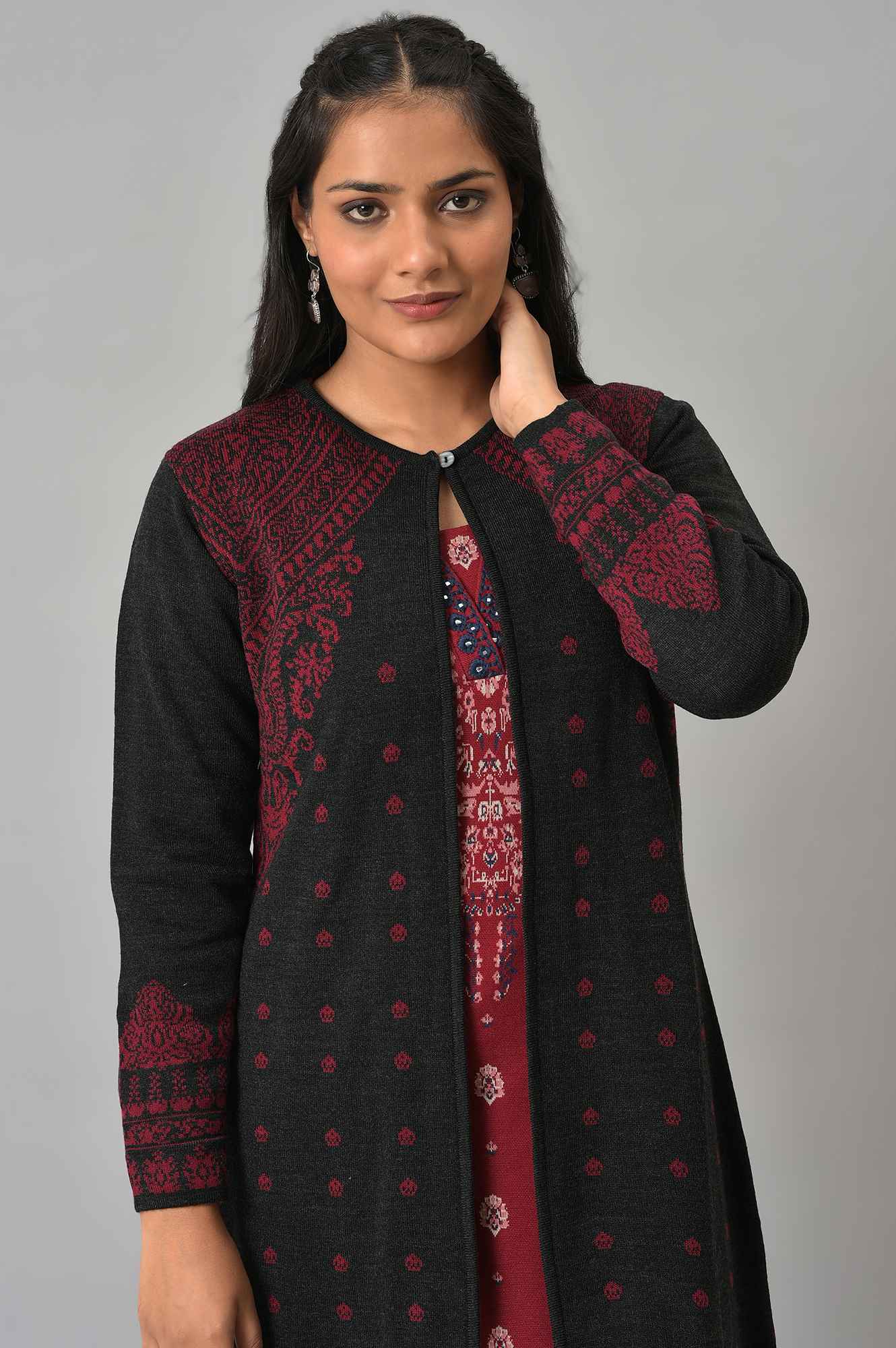Black Paisley Printed Reversiblle Cardigan - Image 5