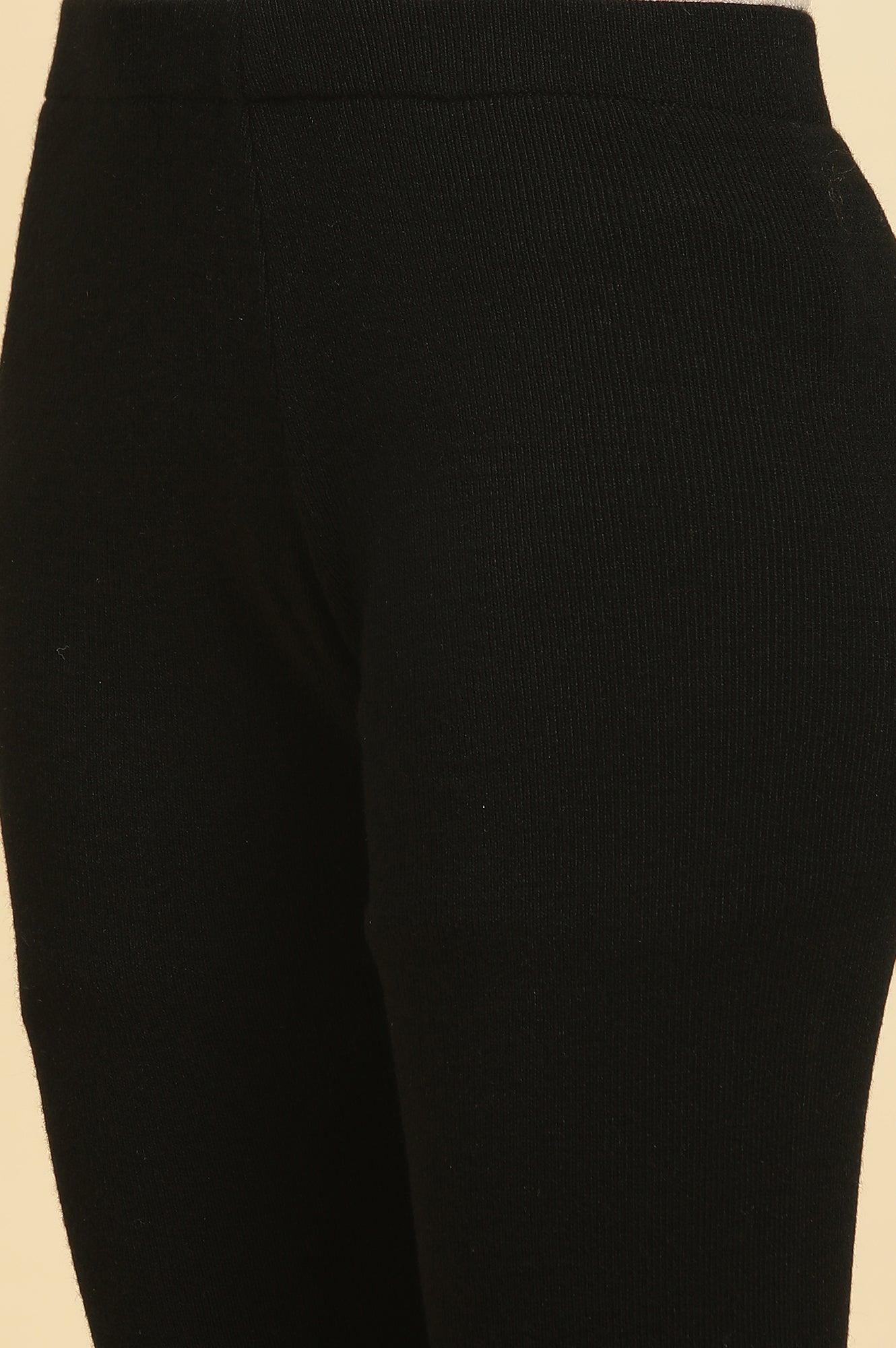 Black Paisley Printed Winter Kurta And Tights Set - Image 9
