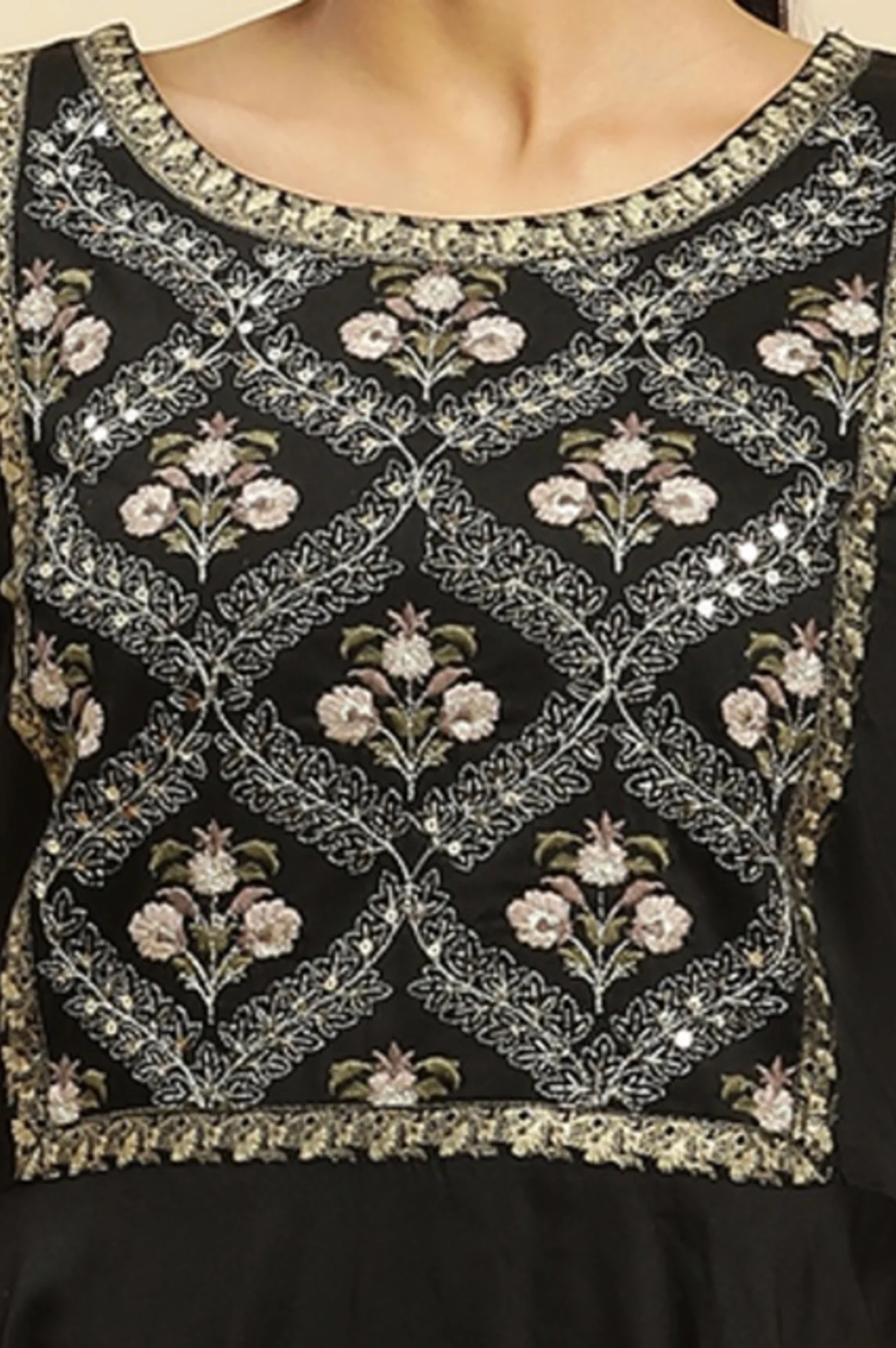 Black Panelled Embroidered Festive Dress - Image 3