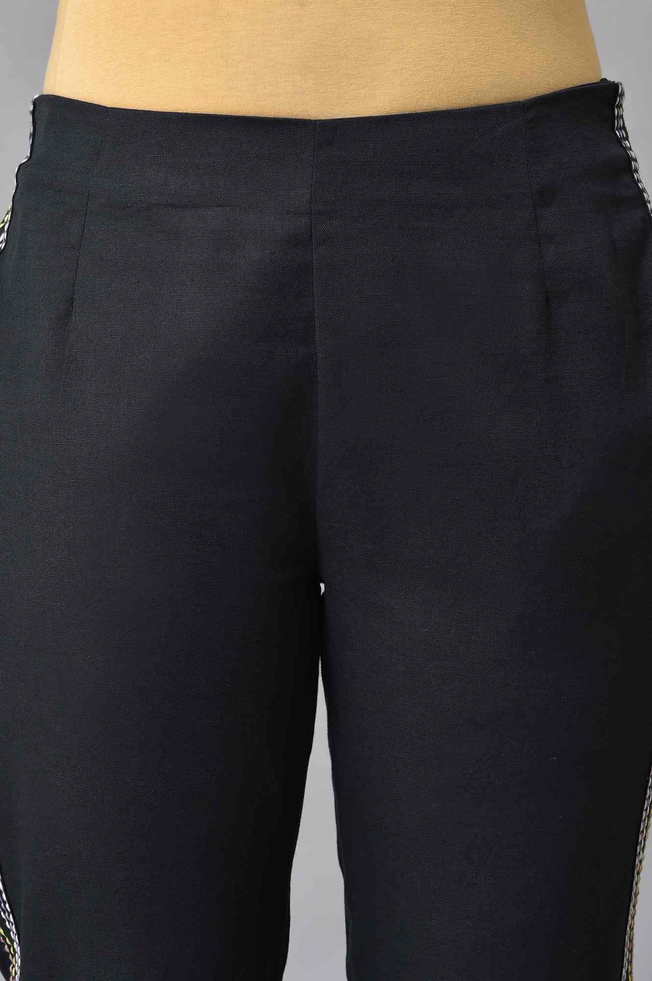 Black Parallel Pants With Side Embroidery - Image 6