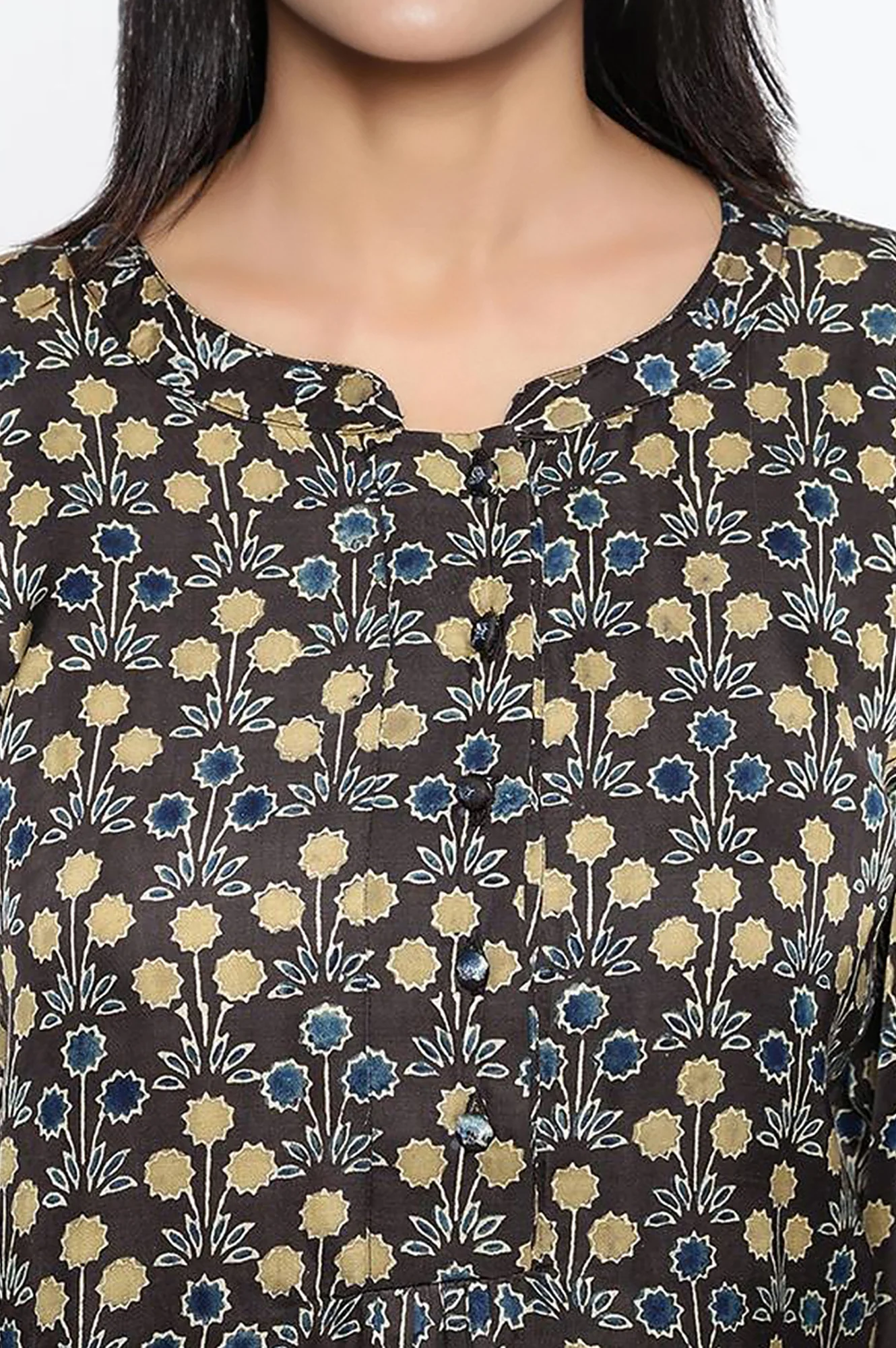 Black Printed Modal Satin Straight Top - Image 3