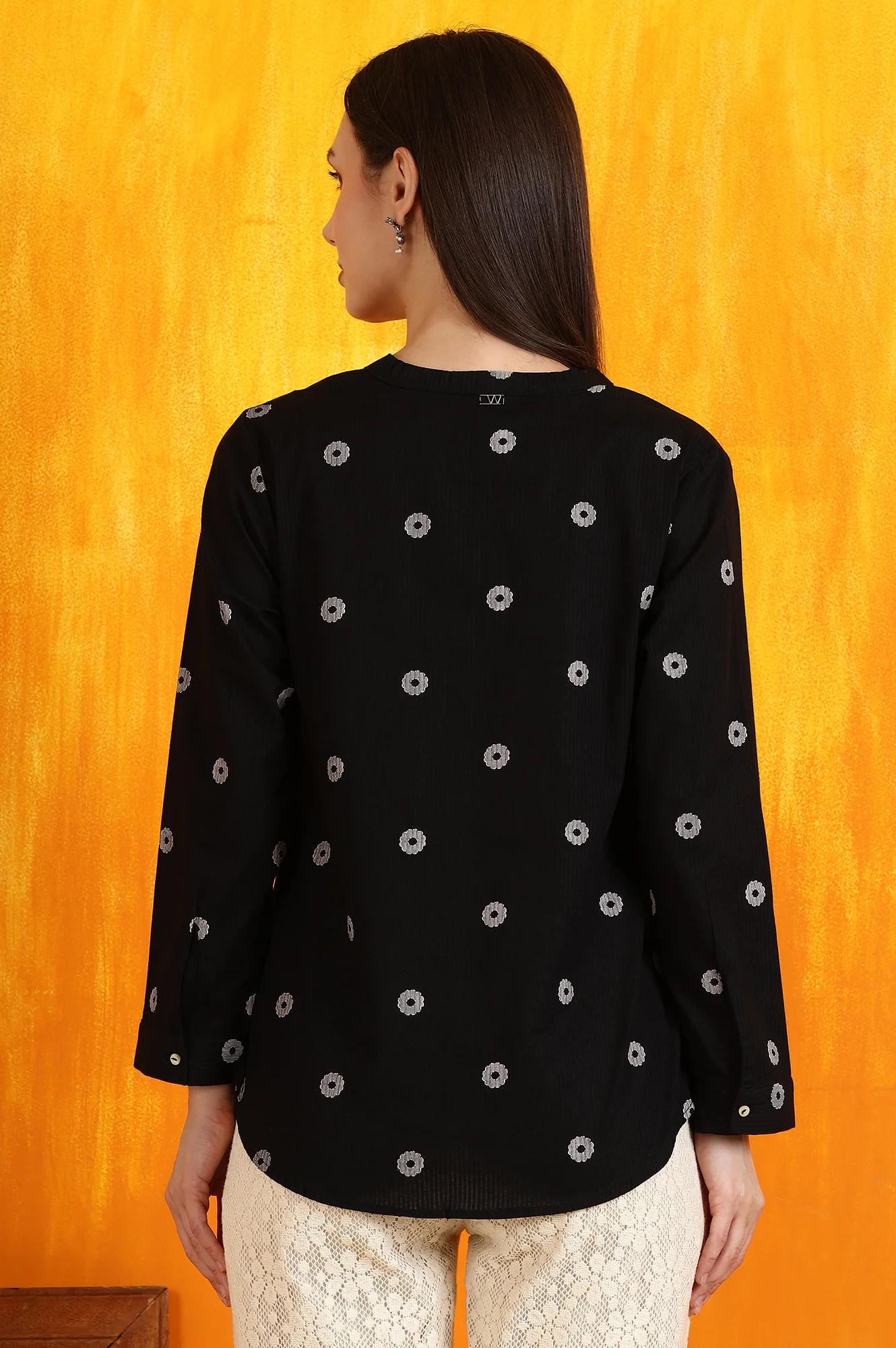 Black Printed Pure Cotton Button Down Shirt - Image 5