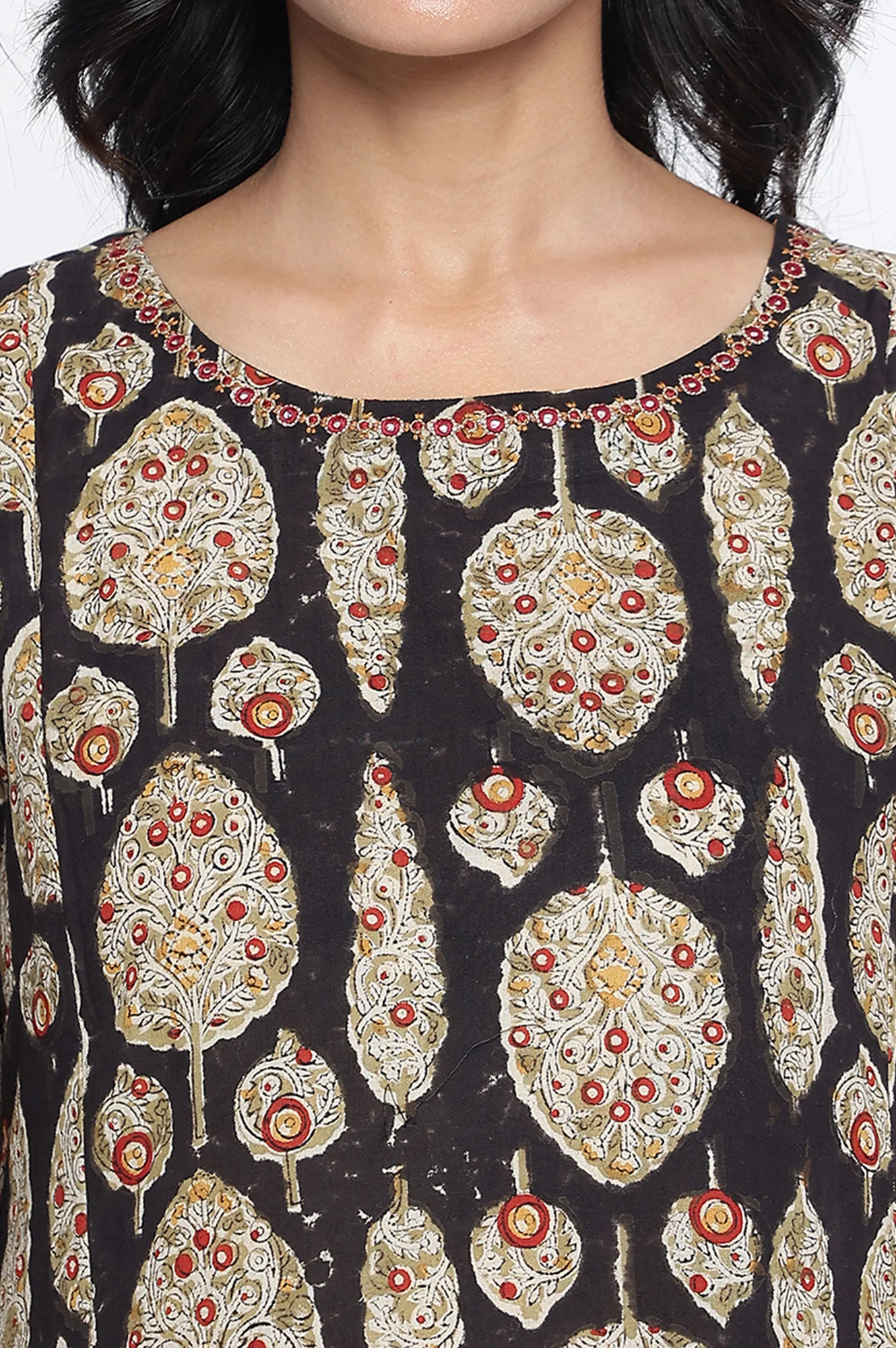 Black Printed Pure Cotton Flared Kurta - Image 3