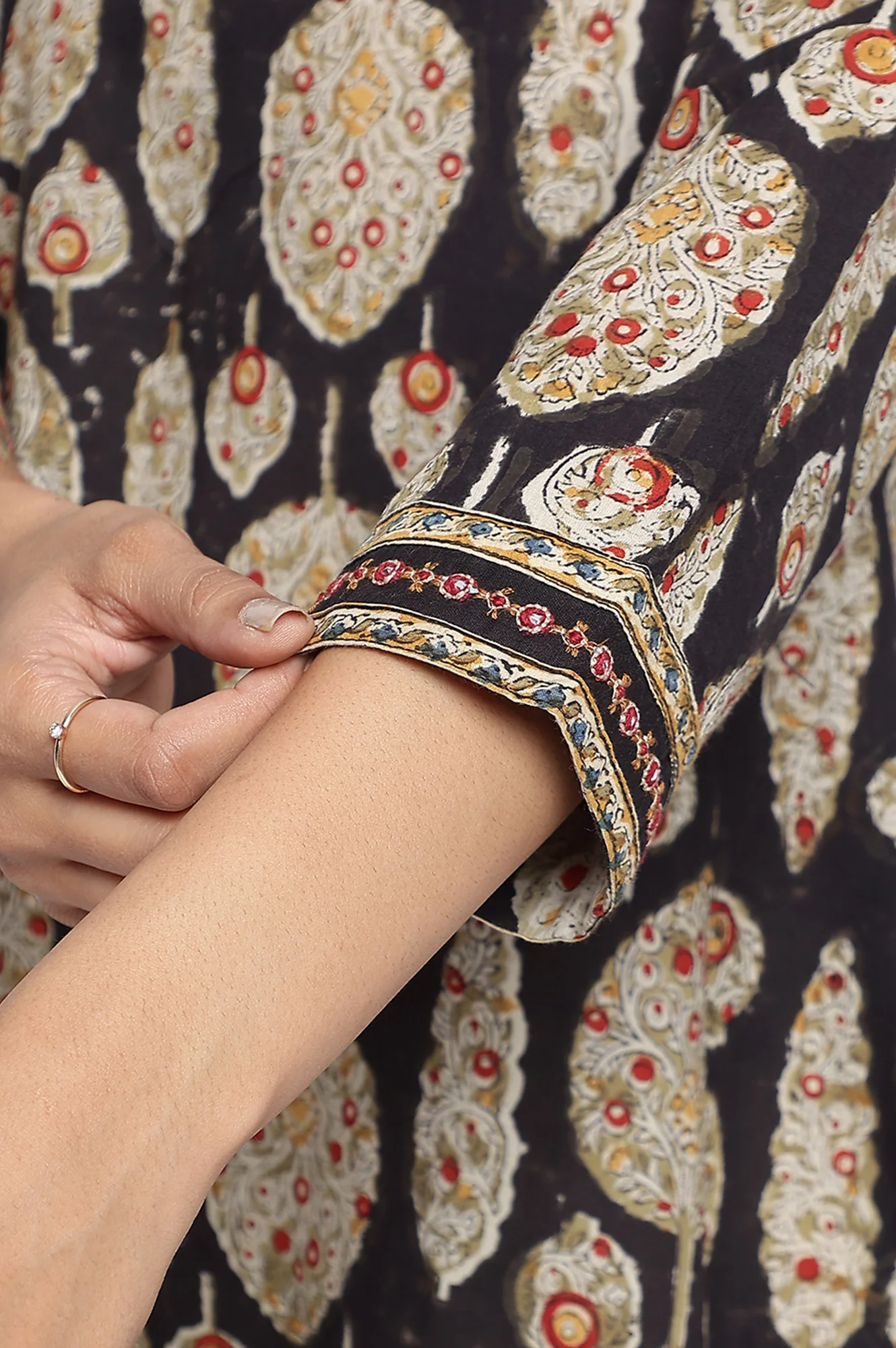 Black Printed Pure Cotton Flared Kurta - Image 7