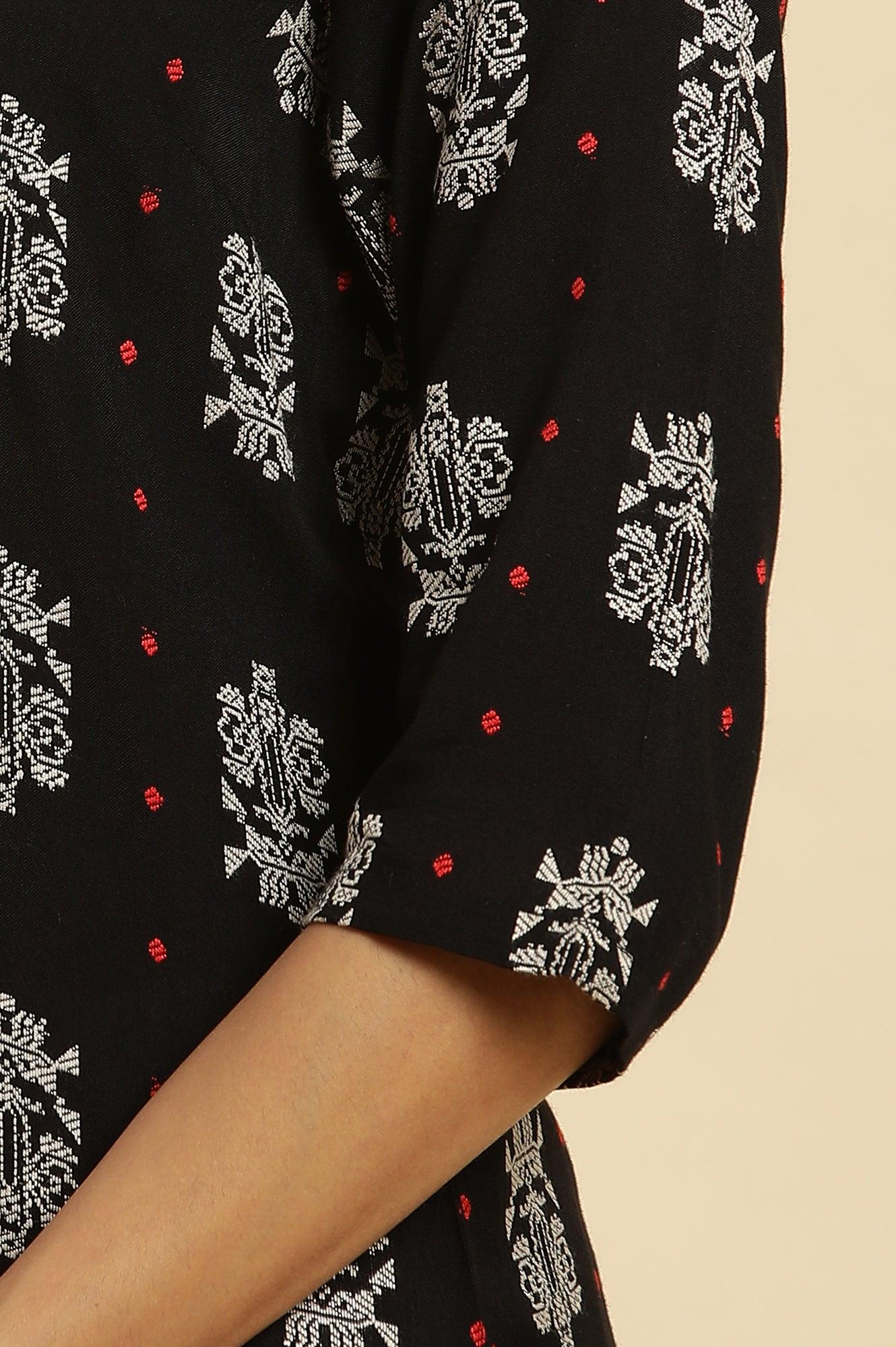Black Abstract Printed Rayon Shirt-Style Kurta - Image 7