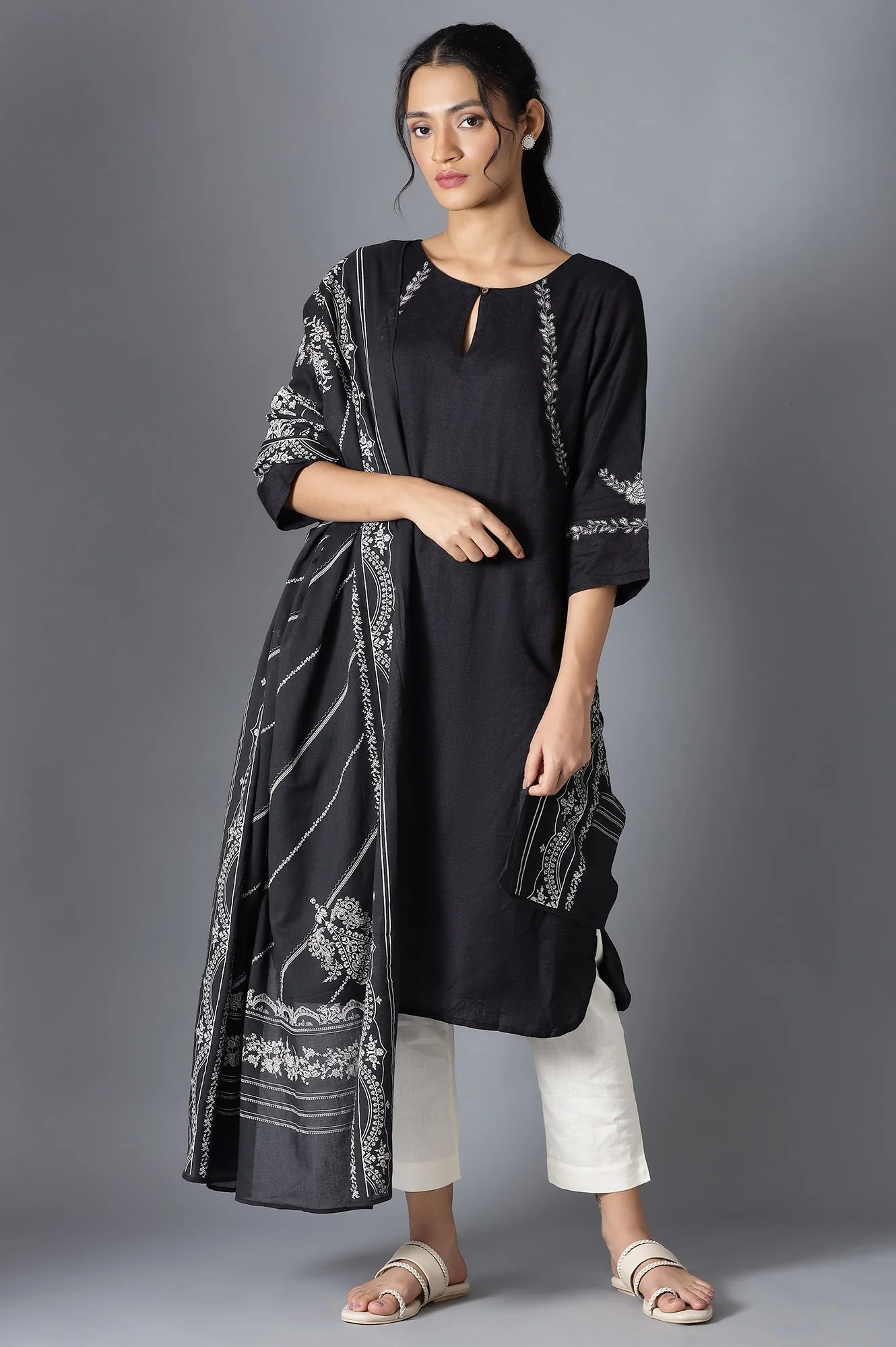 Black Printed Voile Dupatta - Image 3