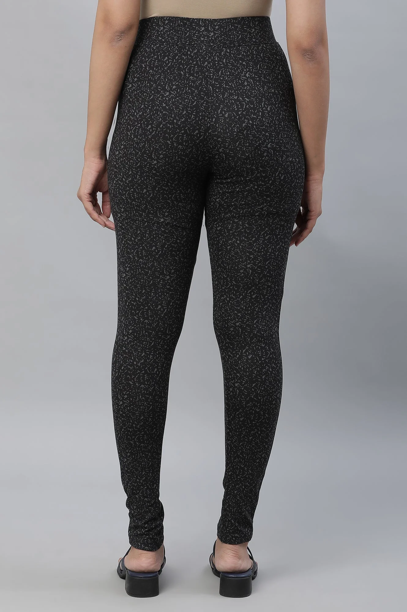Black Printed Skinny Fit Tights With Elasticated Waist - Image 3