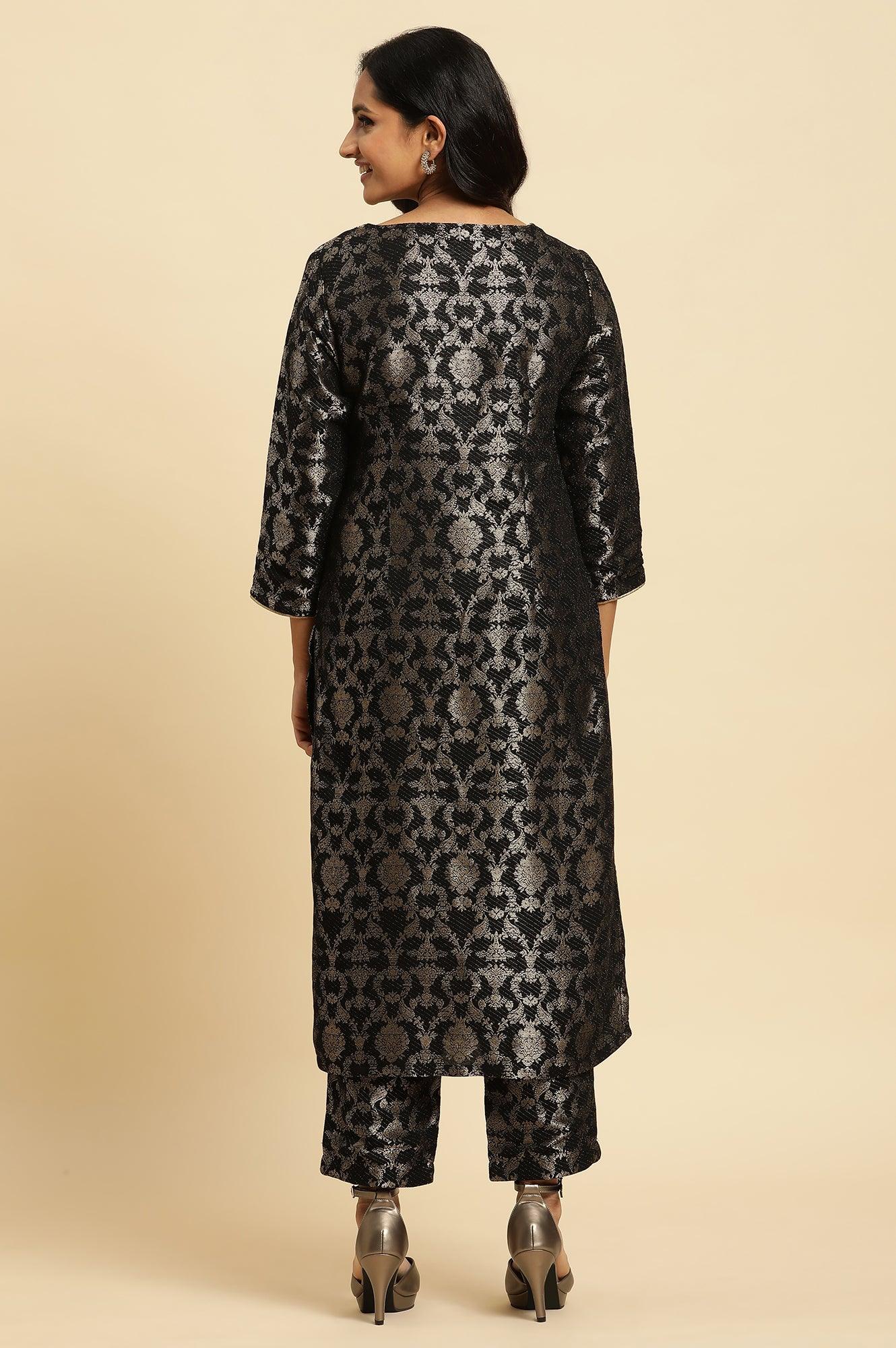 Black Rayon Jacquard Festive Kurta - Image 4