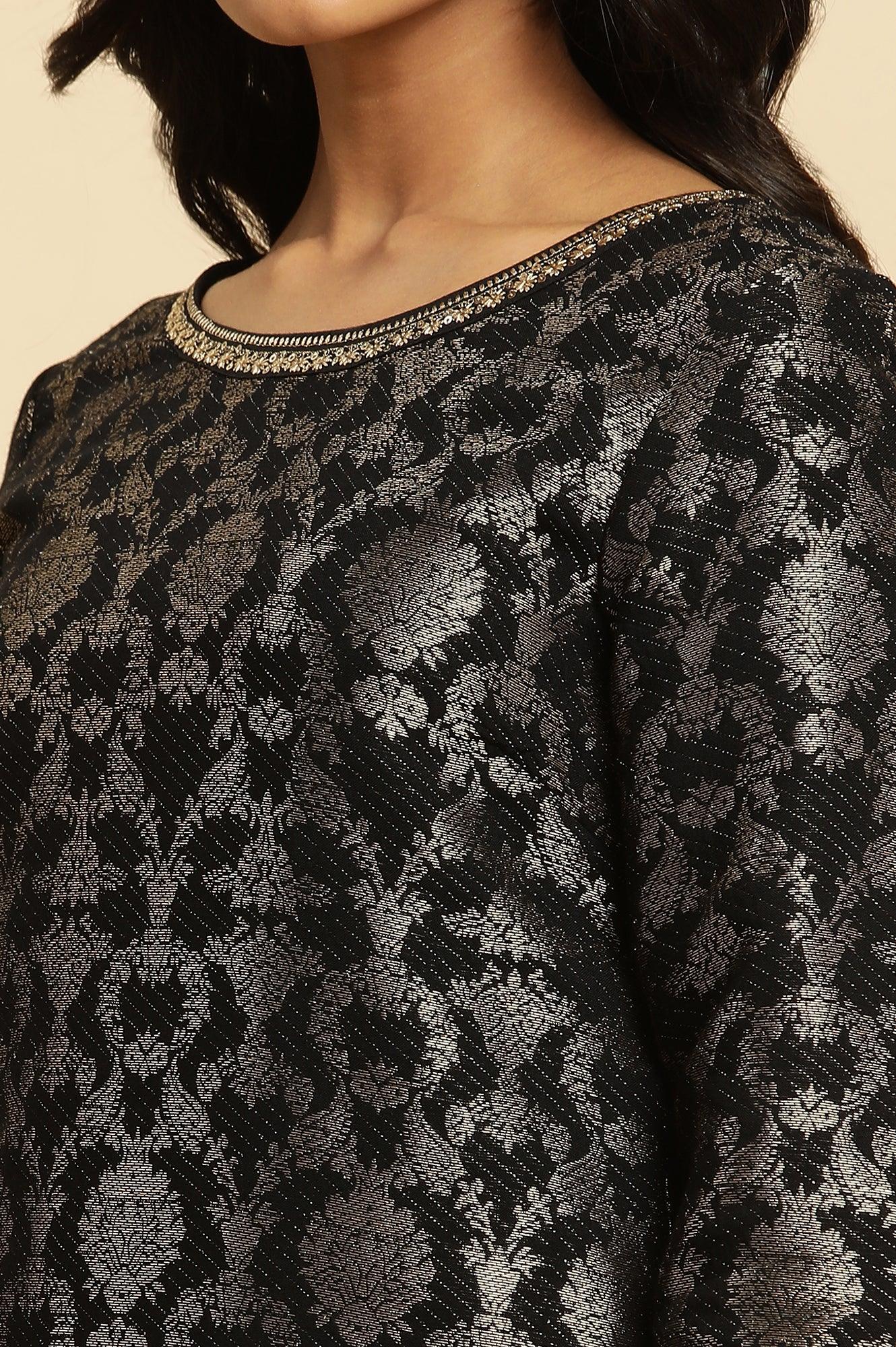 Black Rayon Jacquard Kurta And Pant Festive Set - Image 7