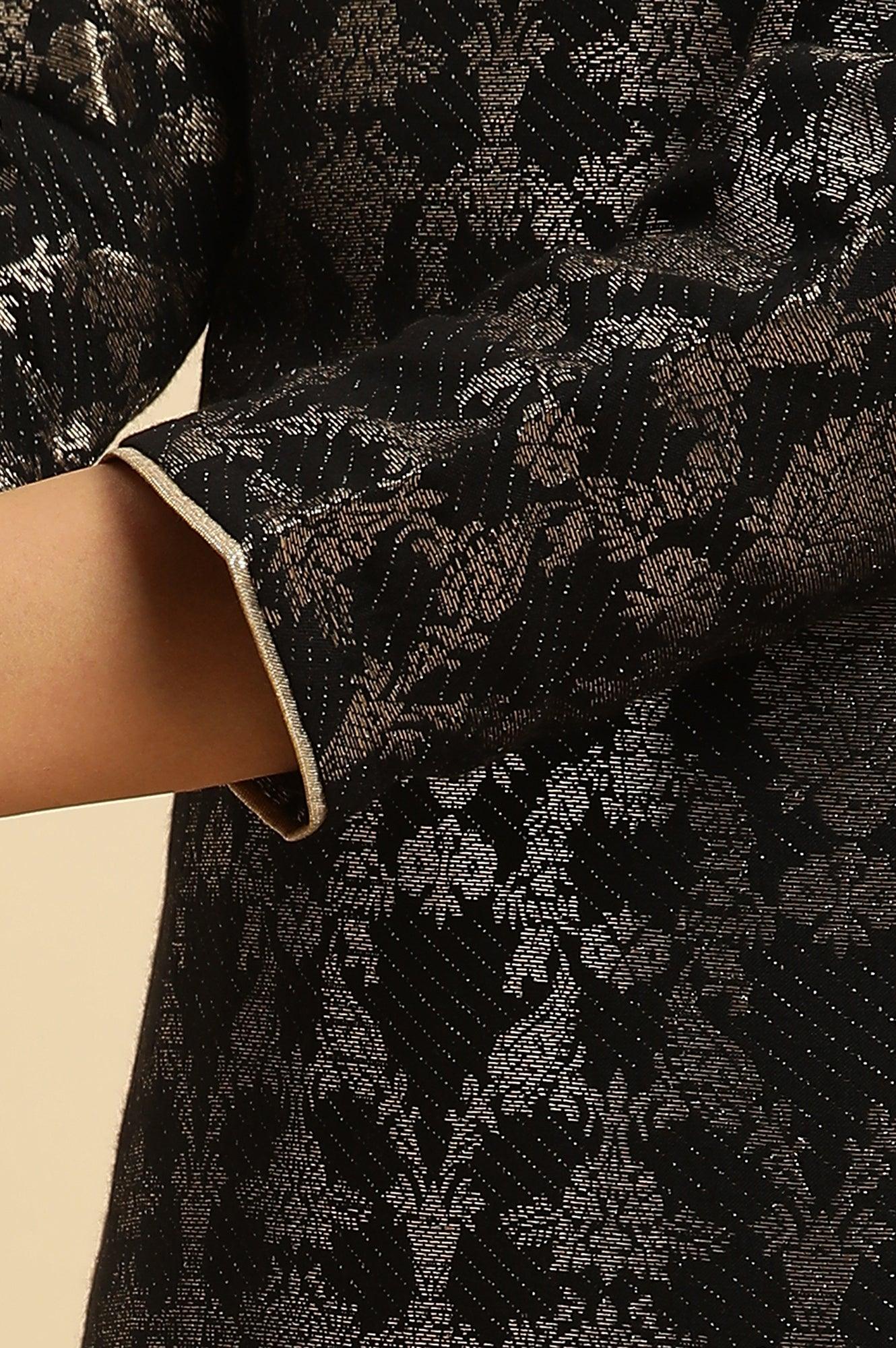 Black Rayon Jacquard Kurta And Pant Festive Set - Image 8