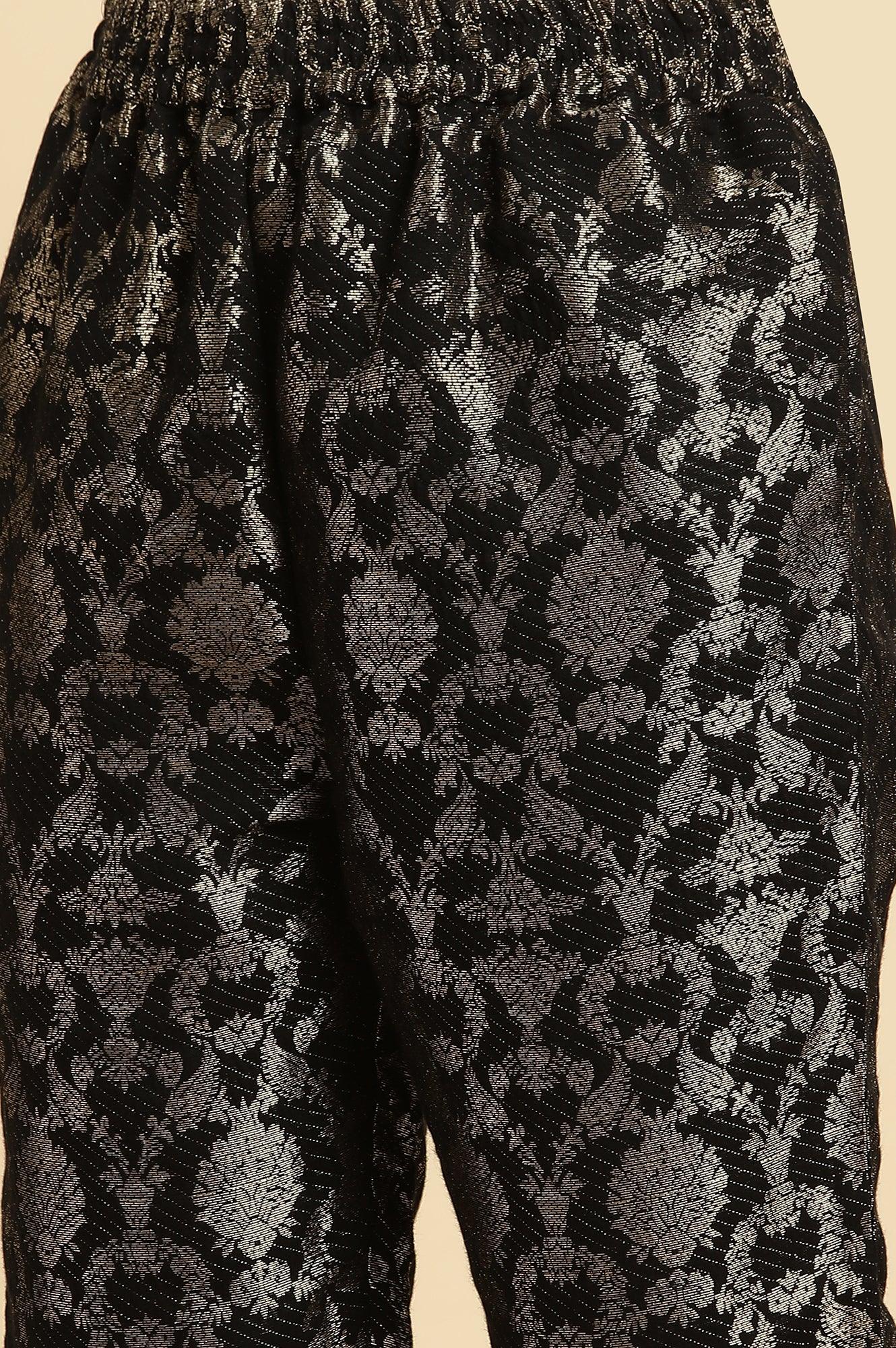 Black Rayon Jacquard Kurta And Pant Festive Set - Image 9