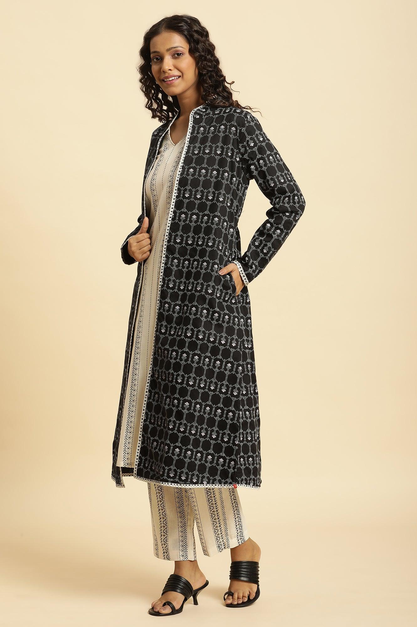 Black Reversible Front Open Jacket In White Print - Image 3