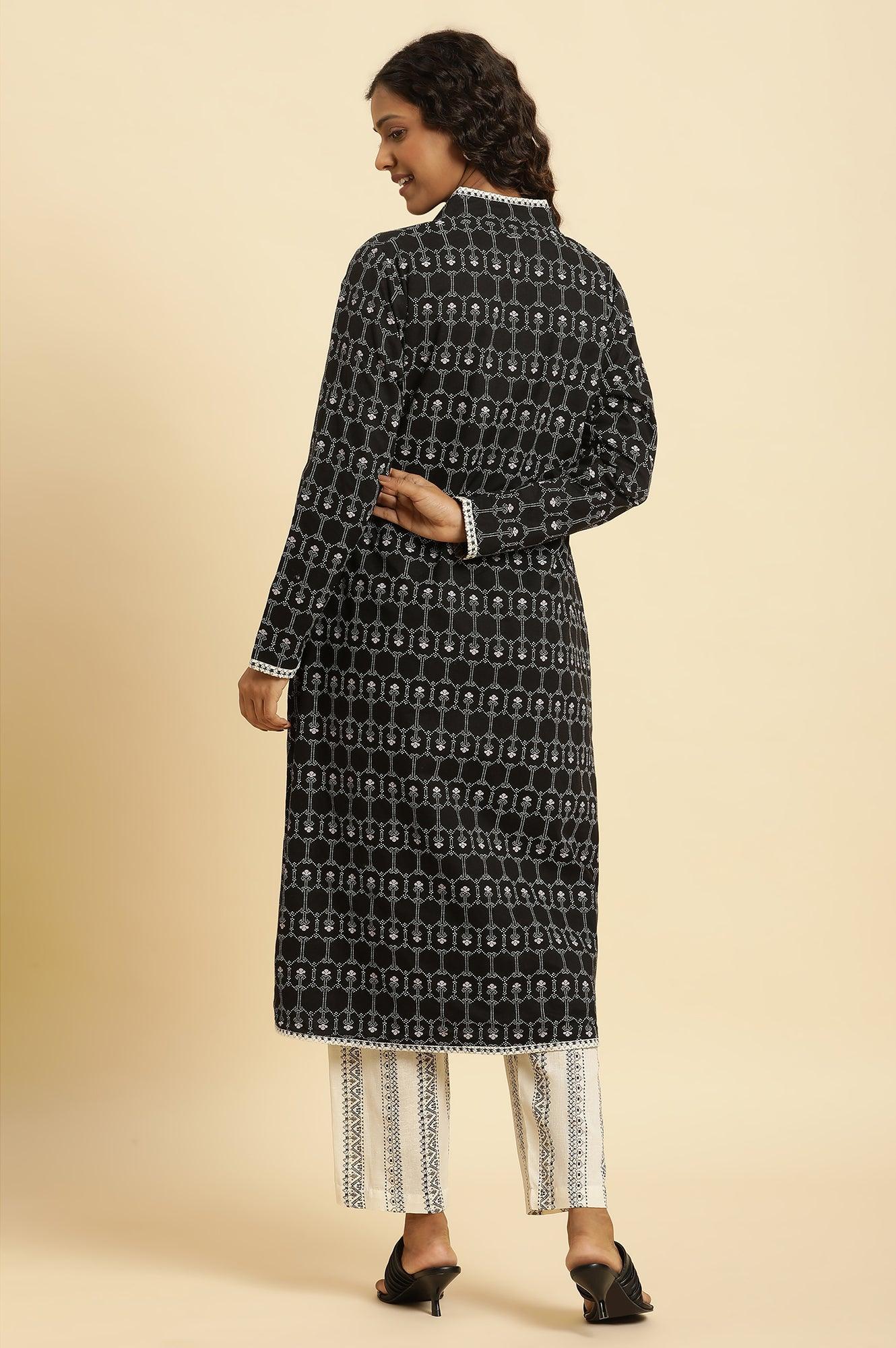 Black Reversible Front Open Jacket In White Print - Image 4