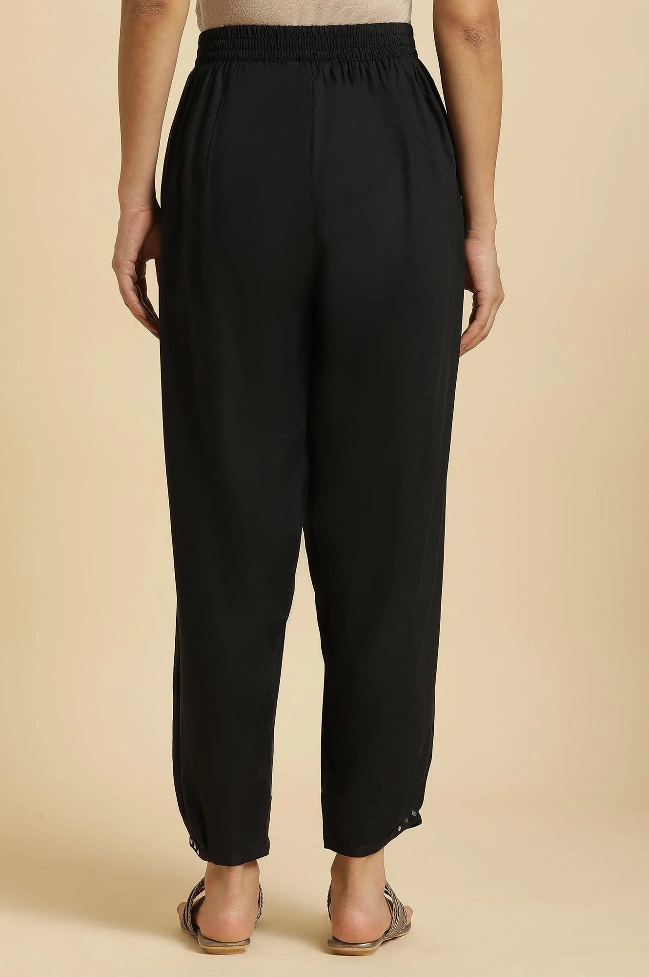 Black Side Gather Rayon Pants with Sequin Details - Image 4