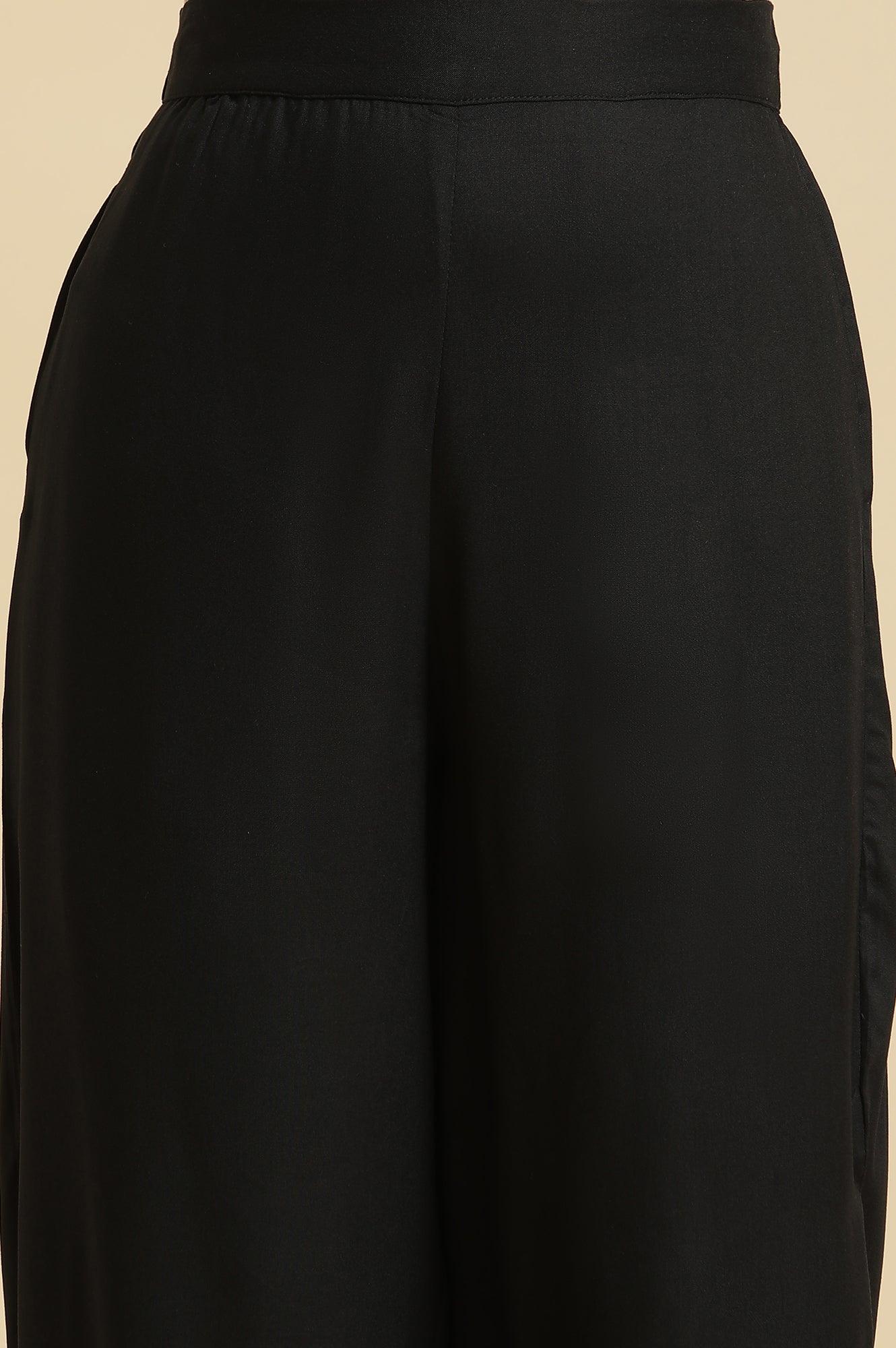 Black Side Gather Rayon Pants with Sequin Details - Image 7