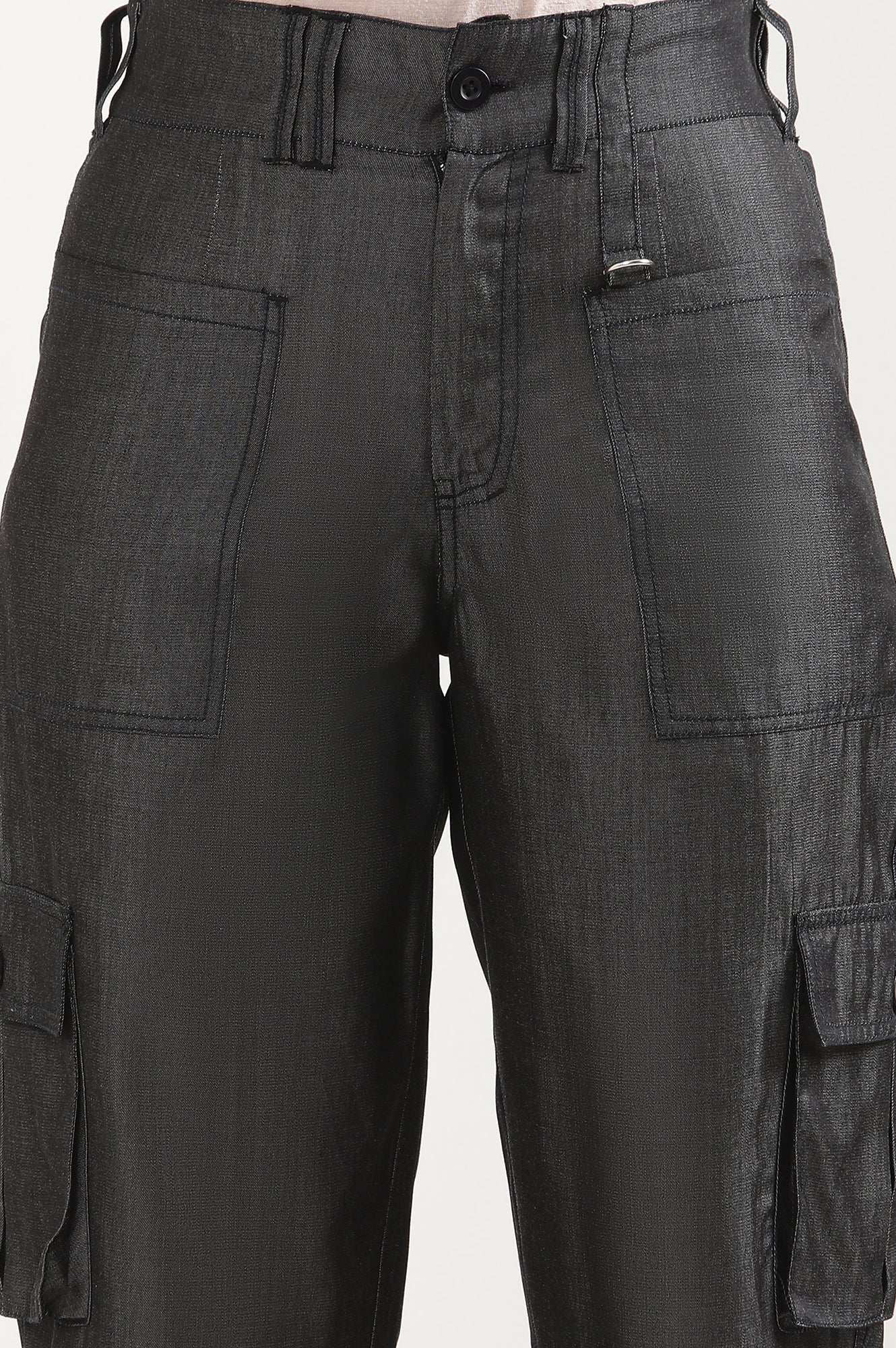 Black Solid Straight Fit Lyocell Pants With Elasticated Waist - Image 6