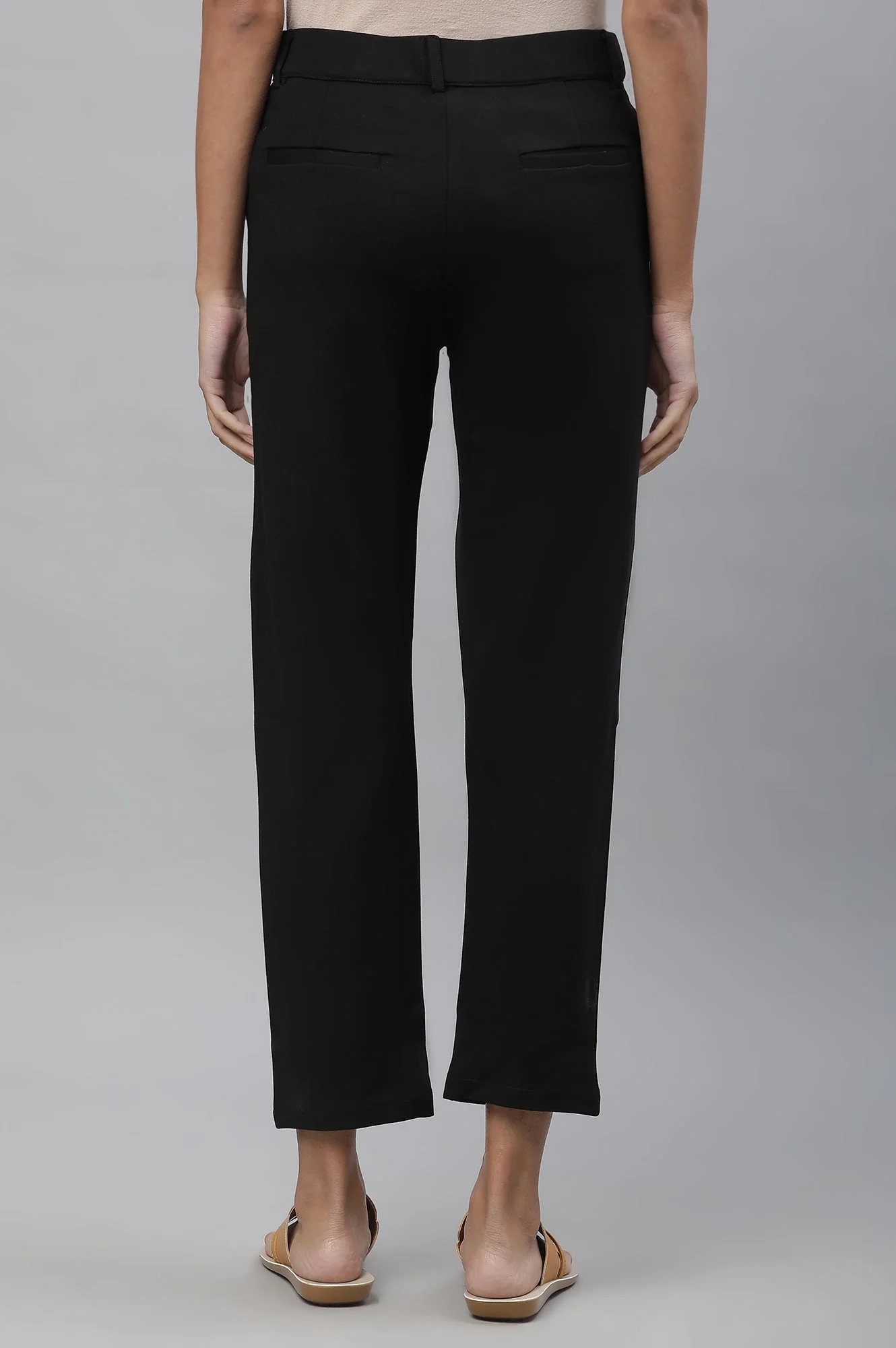 Black Solid Slim Fit Trousers With Elasticated Waist - Image 3