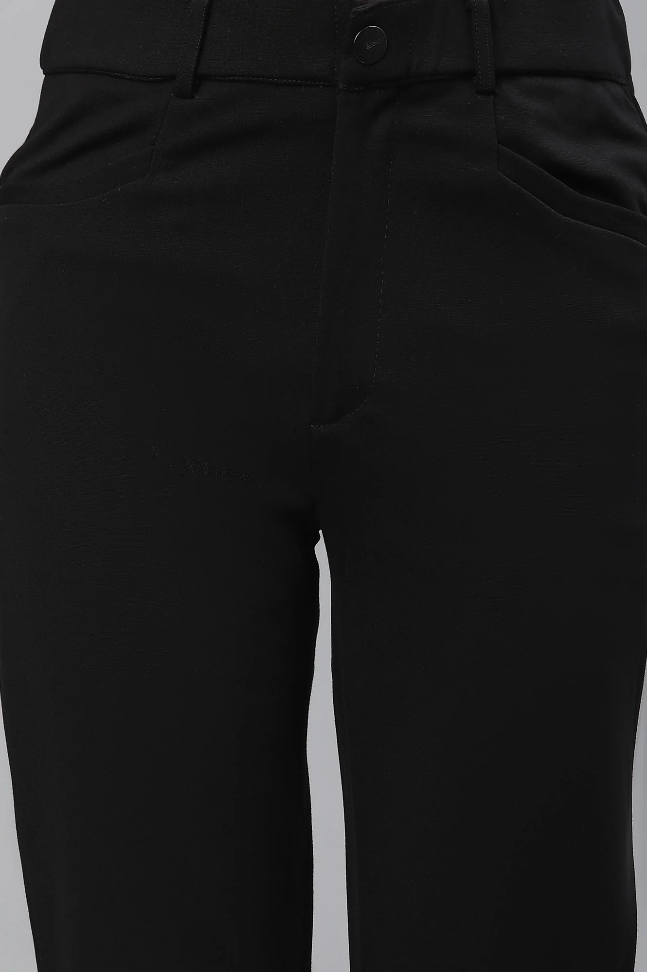 Black Solid Slim Fit Trousers With Elasticated Waist - Image 7