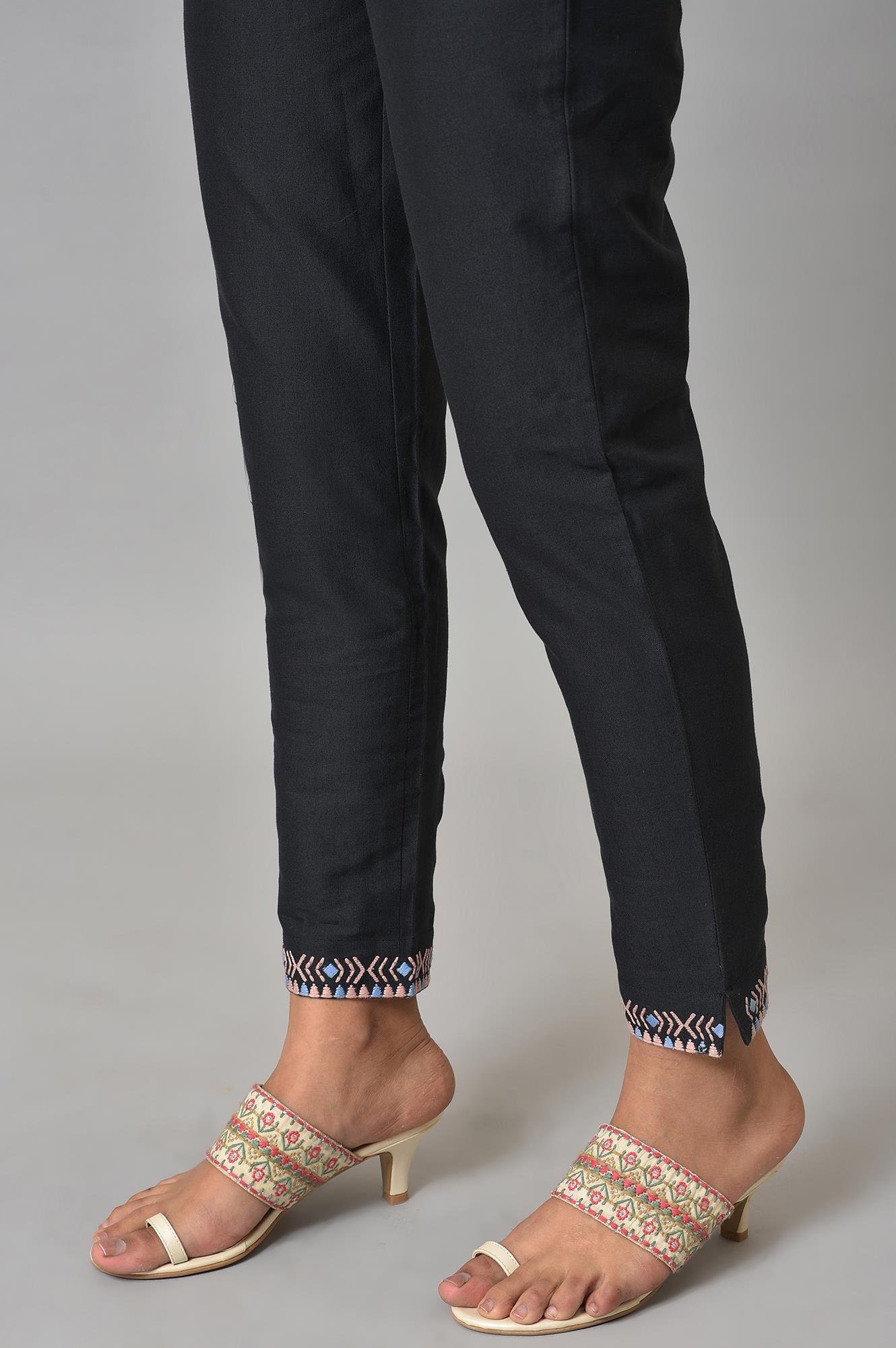 Black Slim Pants With Embroidery - Image 8