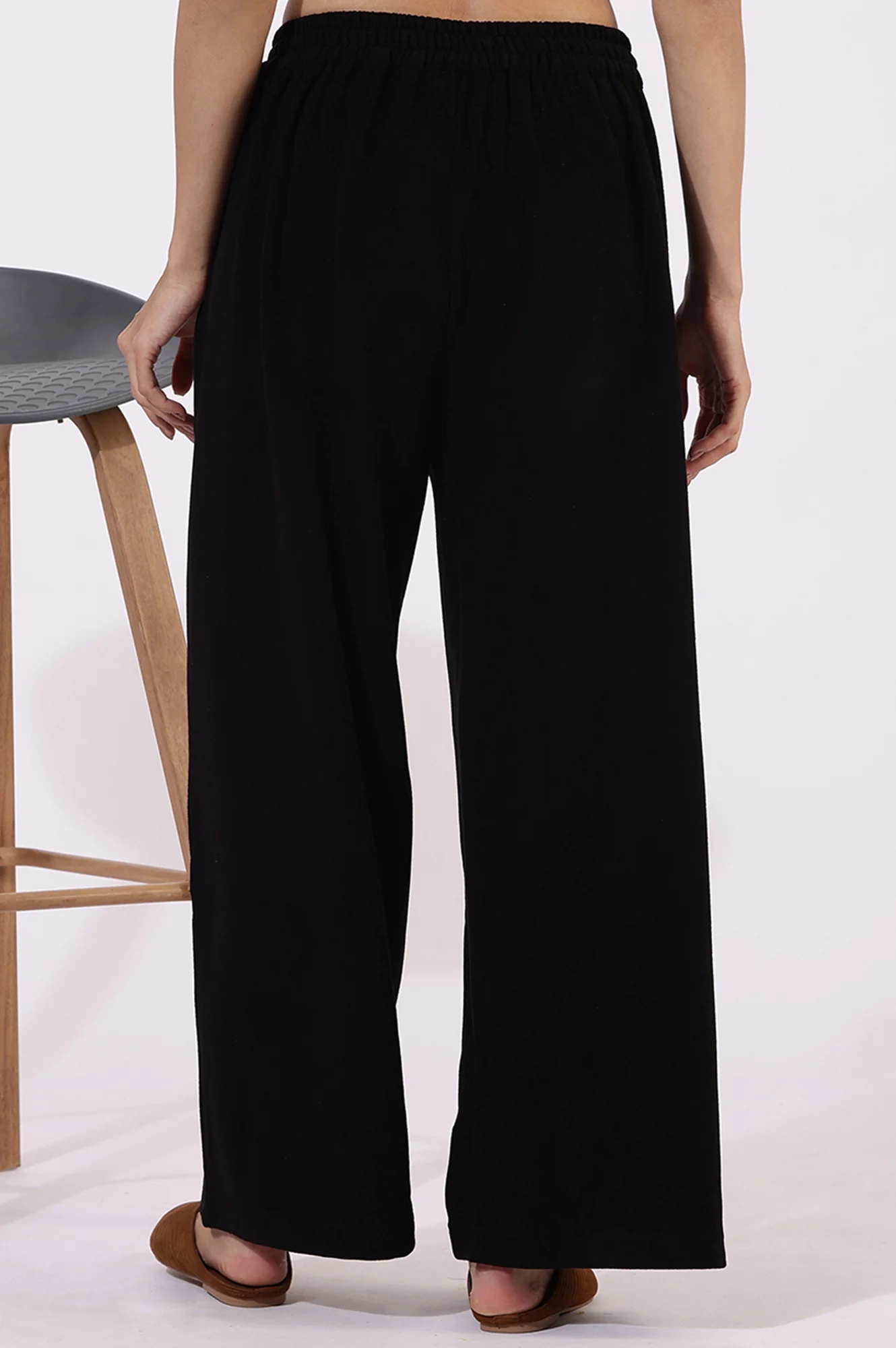 Black Solid Acrylic Parallel Pants - Image 2