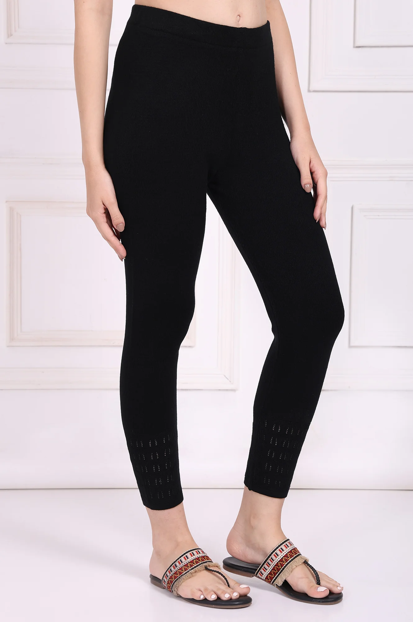 Black Solid Acrylic Winter Legging - Image 3