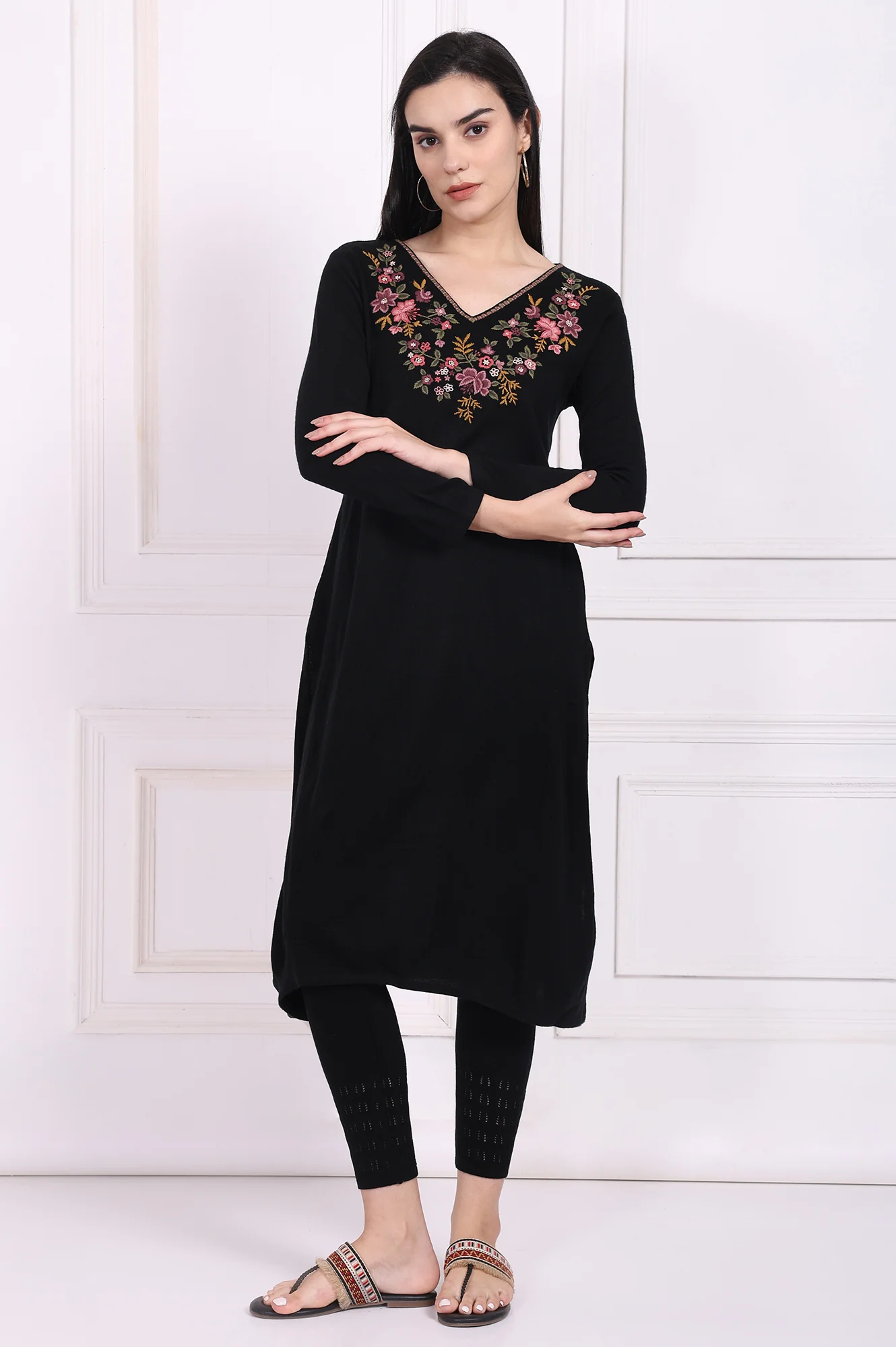 Black Solid Acrylic Winter Legging - Image 5